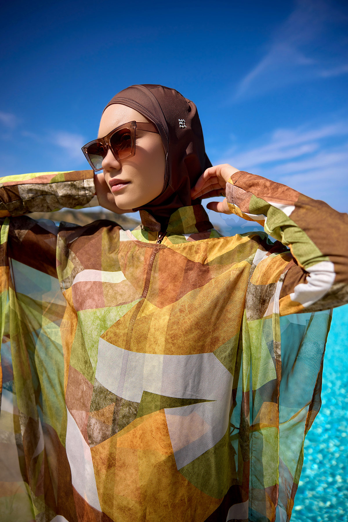 Marina Renkli Desenli İpeksi Kimono Pareo P2513-1 görsel 2