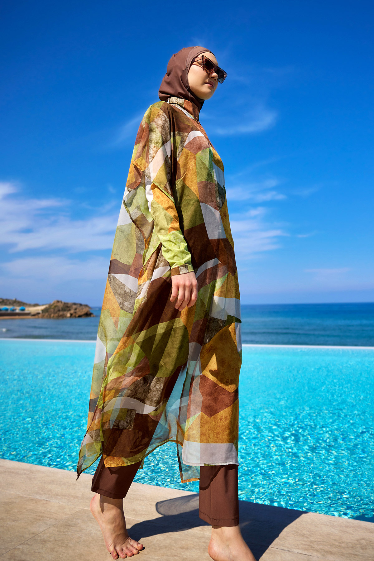 Marina Renkli Desenli İpeksi Kimono Pareo P2513-1 görsel 3