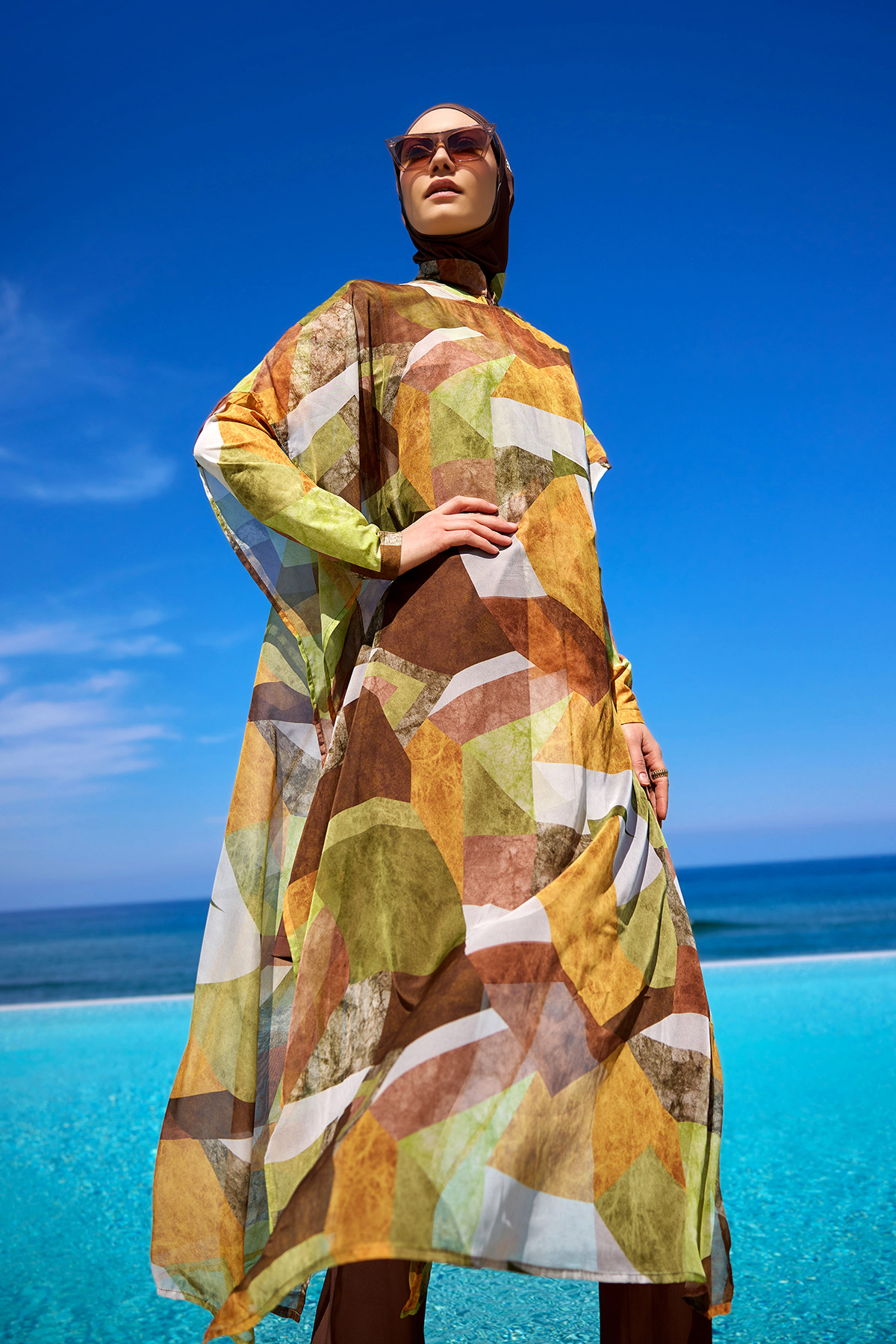 Marina Renkli Desenli İpeksi Kimono Pareo P2513-1 görsel 4