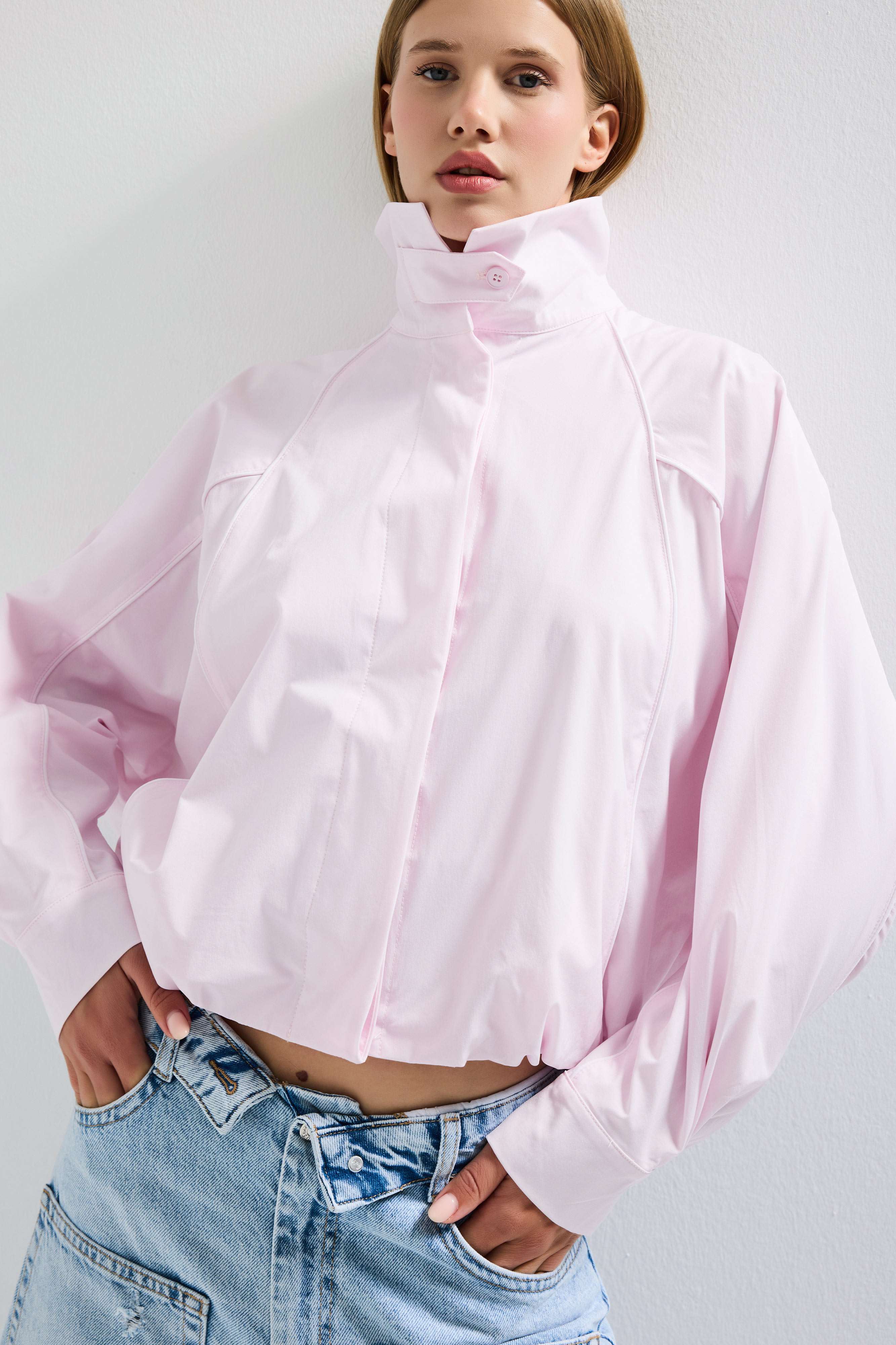 It's Basic kadın Pembe Renk w5 Oversize Özel Organik Kumaş Tasarım Gömlek Ceket