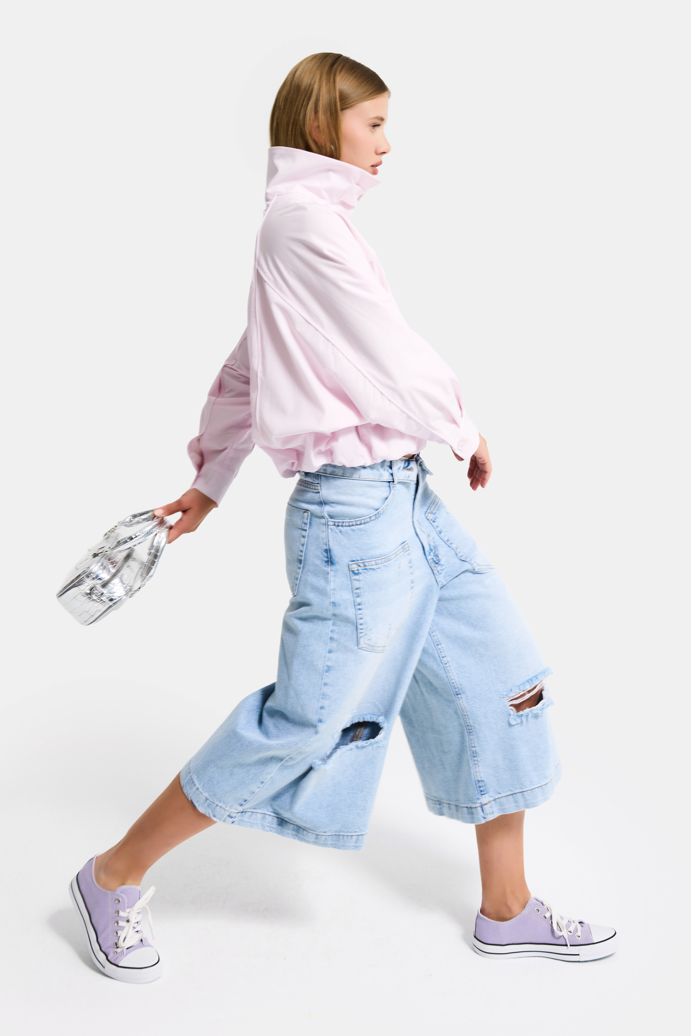 It's Basic kadın Pembe Renk w5 Oversize Özel Organik Kumaş Tasarım Gömlek Ceket görsel 4