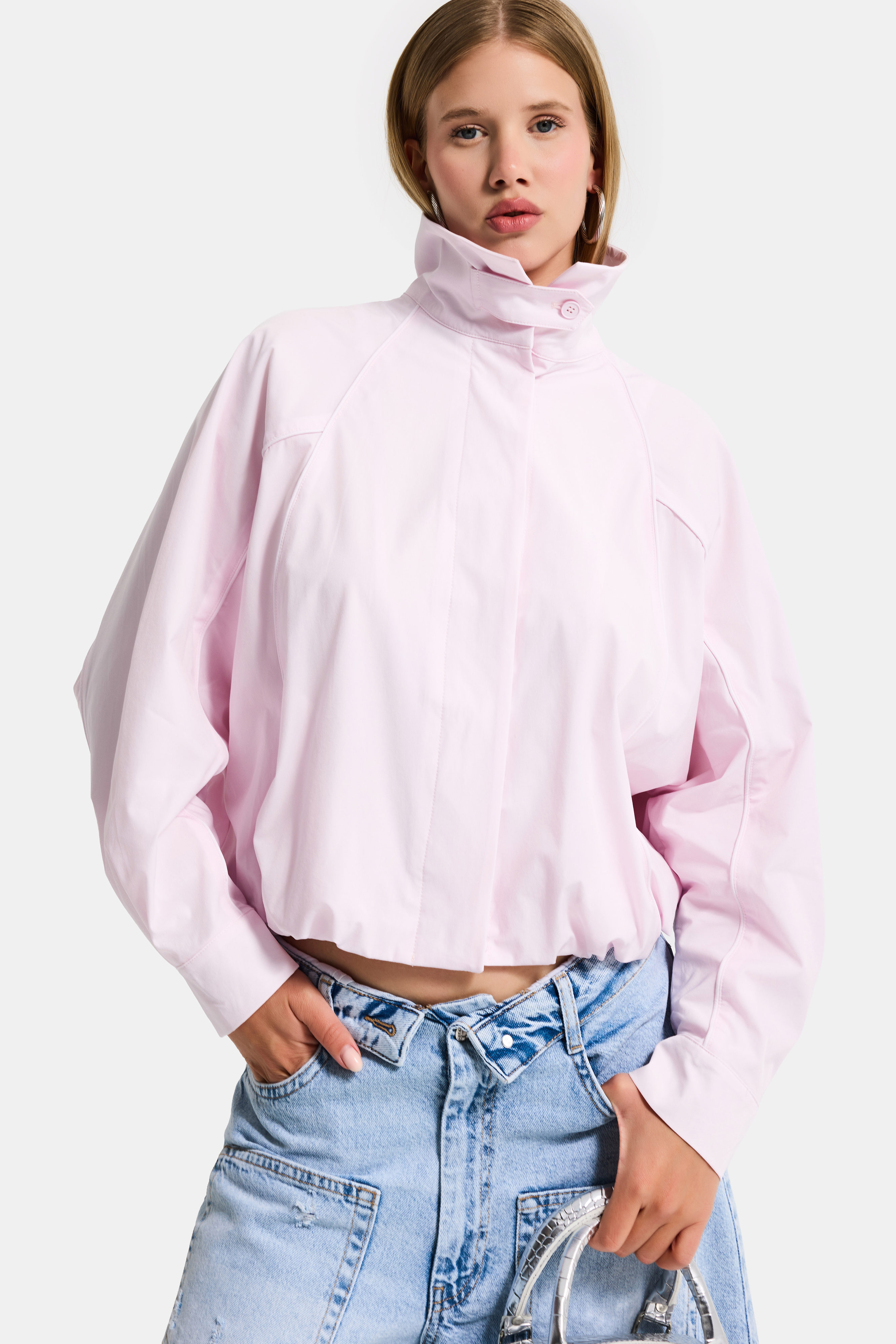 It's Basic kadın Pembe Renk w5 Oversize Özel Organik Kumaş Tasarım Gömlek Ceket görsel 5