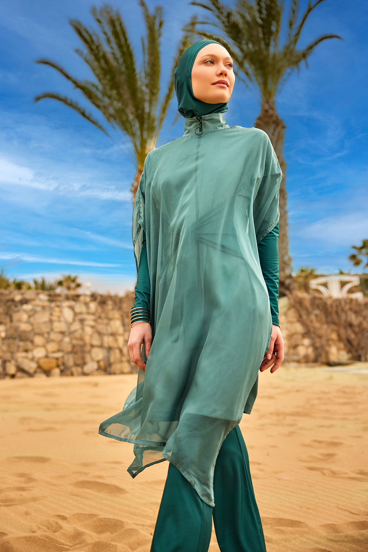 Marina Açık Yeşil Kimono Kaftan P2516-1 görsel 2