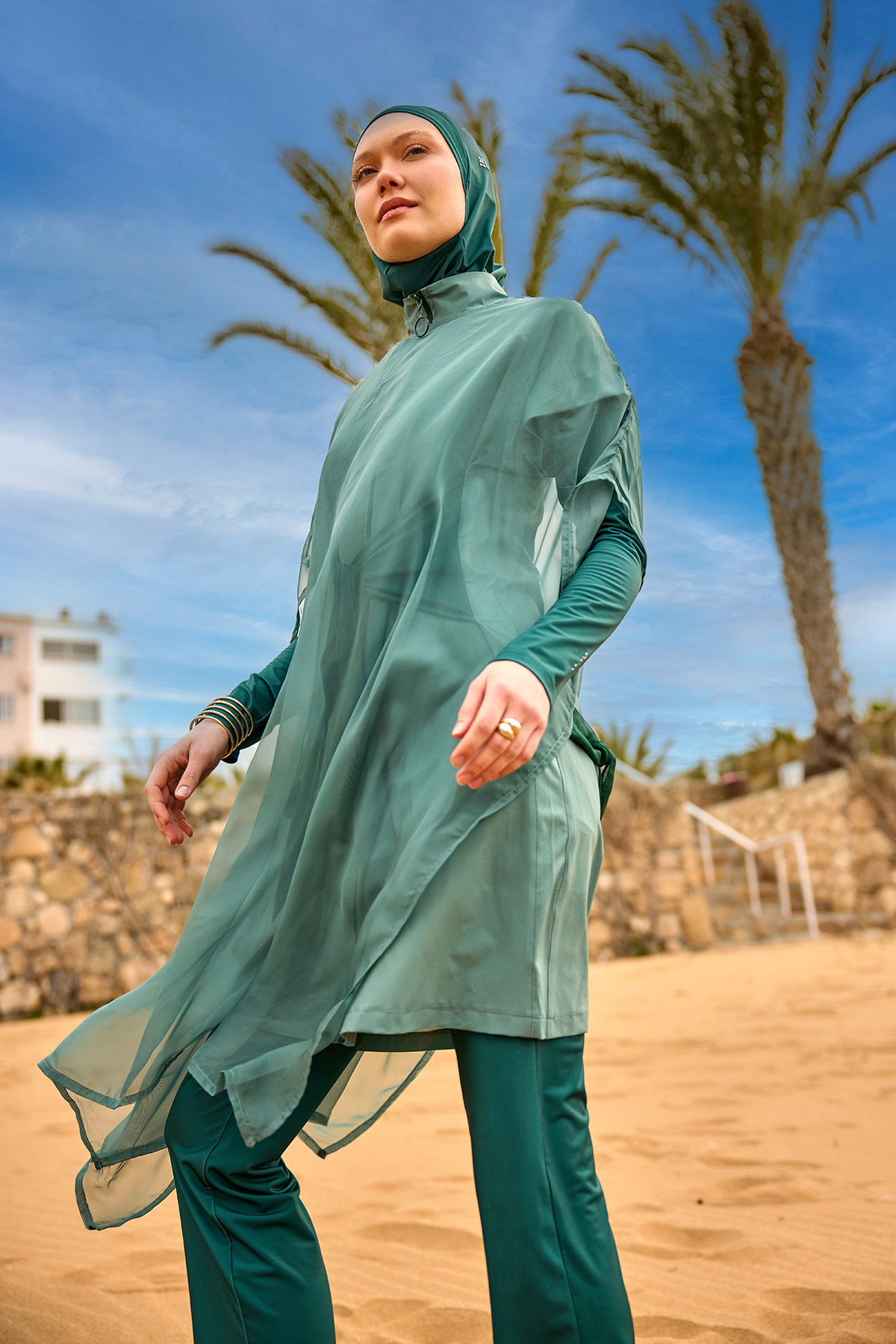 Marina Açık Yeşil Kimono Kaftan P2516-1 görsel 3