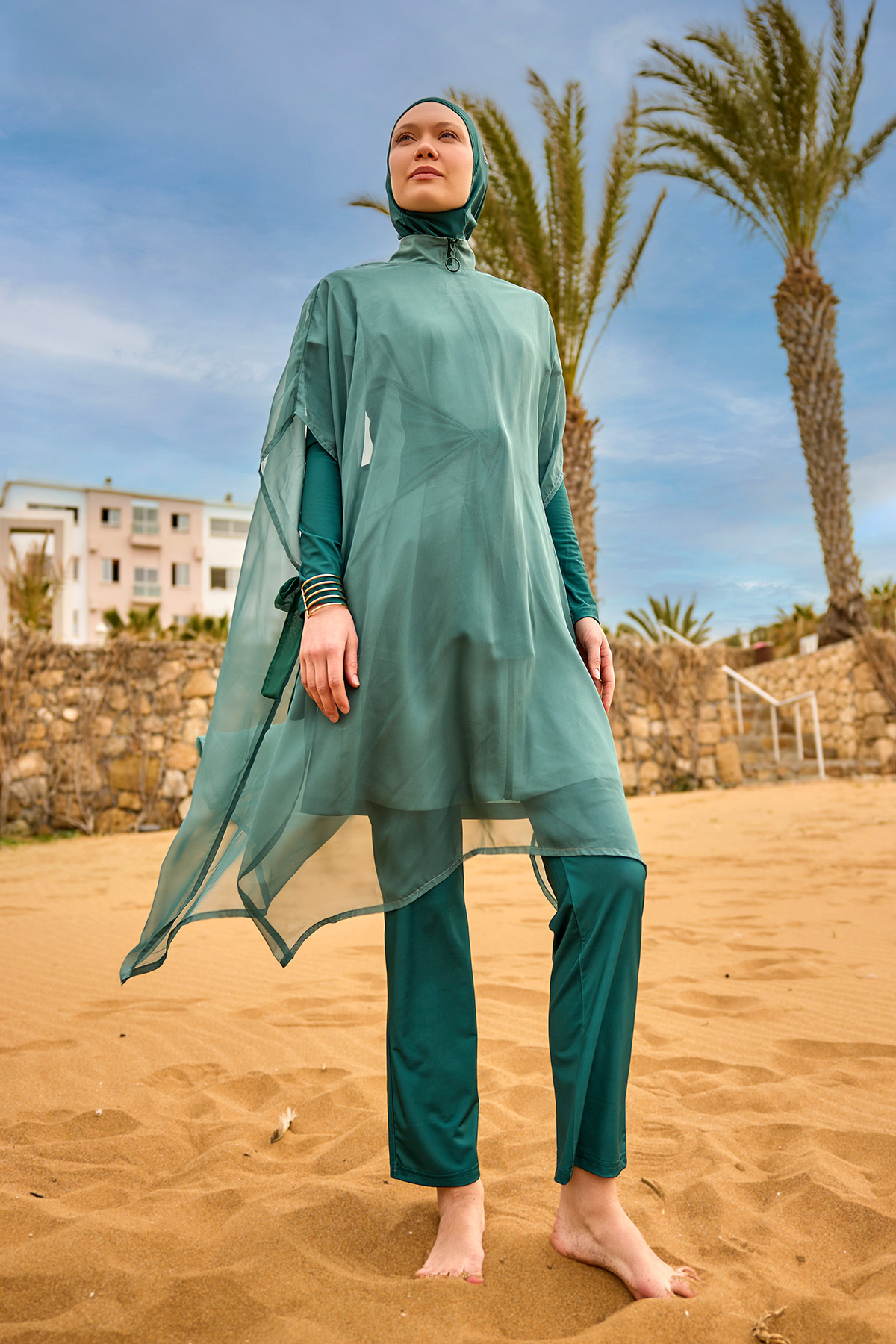 Marina Açık Yeşil Kimono Kaftan P2516-1 görsel 4