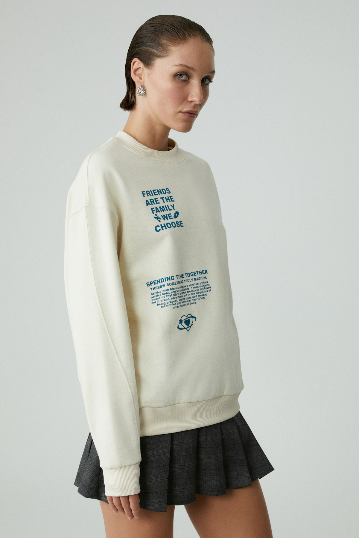 ETHIQUET MODELITA Kadın Regular Baskılı Yuvarlak Yaka Ekru Sweatshirt EKRU Sweatshirt