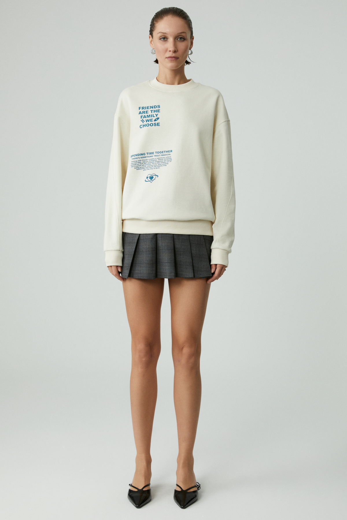 ETHIQUET MODELITA Kadın Regular Baskılı Yuvarlak Yaka Ekru Sweatshirt EKRU Sweatshirt görsel 2