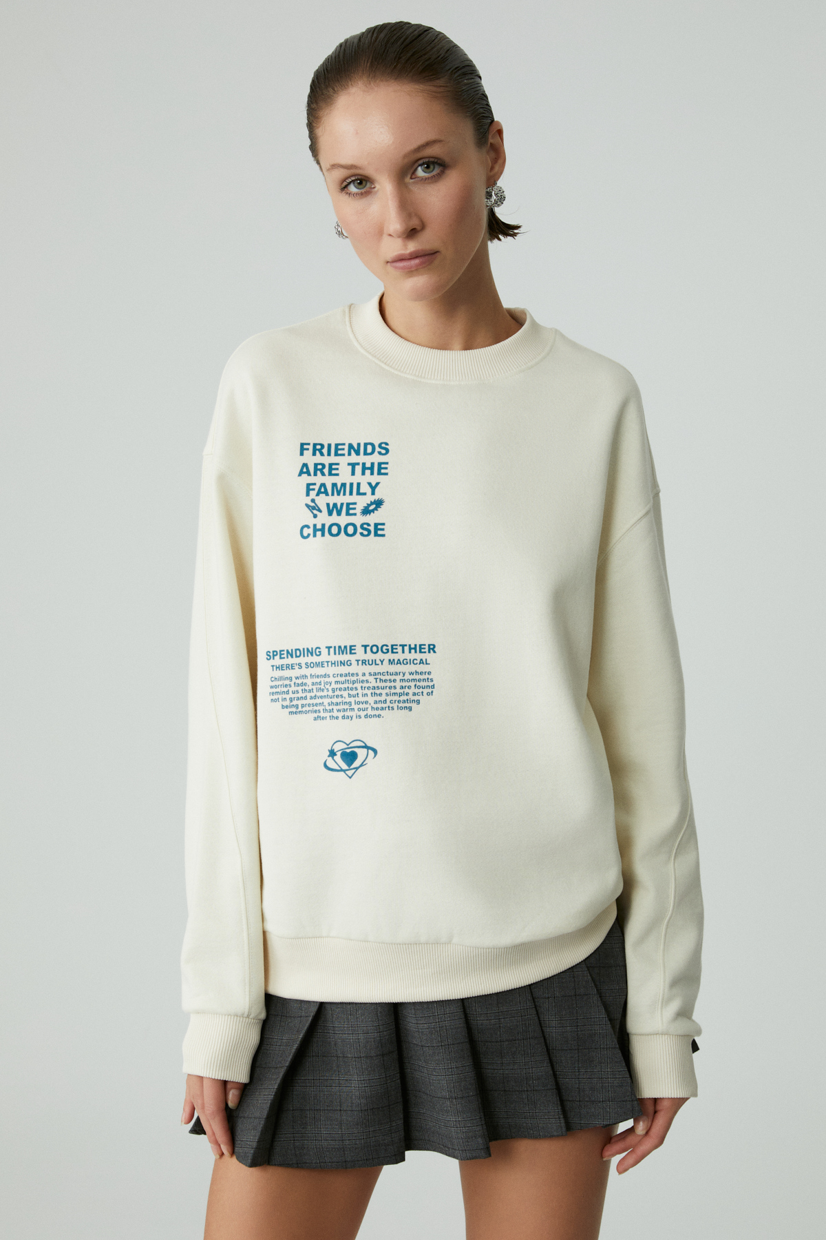 ETHIQUET MODELITA Kadın Regular Baskılı Yuvarlak Yaka Ekru Sweatshirt EKRU Sweatshirt görsel 3