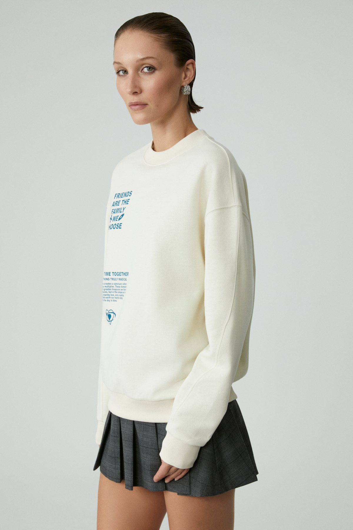 ETHIQUET MODELITA Kadın Regular Baskılı Yuvarlak Yaka Ekru Sweatshirt EKRU Sweatshirt görsel 4