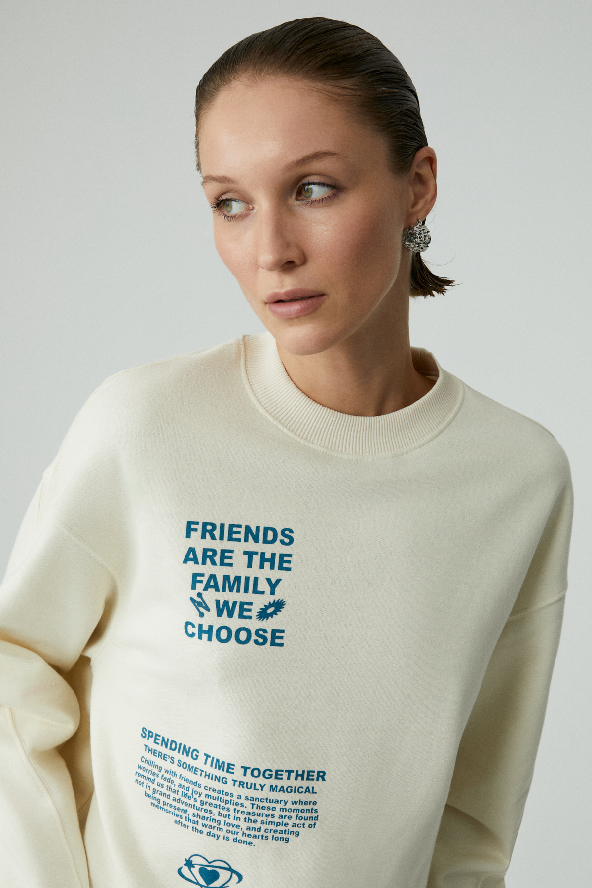 ETHIQUET MODELITA Kadın Regular Baskılı Yuvarlak Yaka Ekru Sweatshirt EKRU Sweatshirt görsel 5