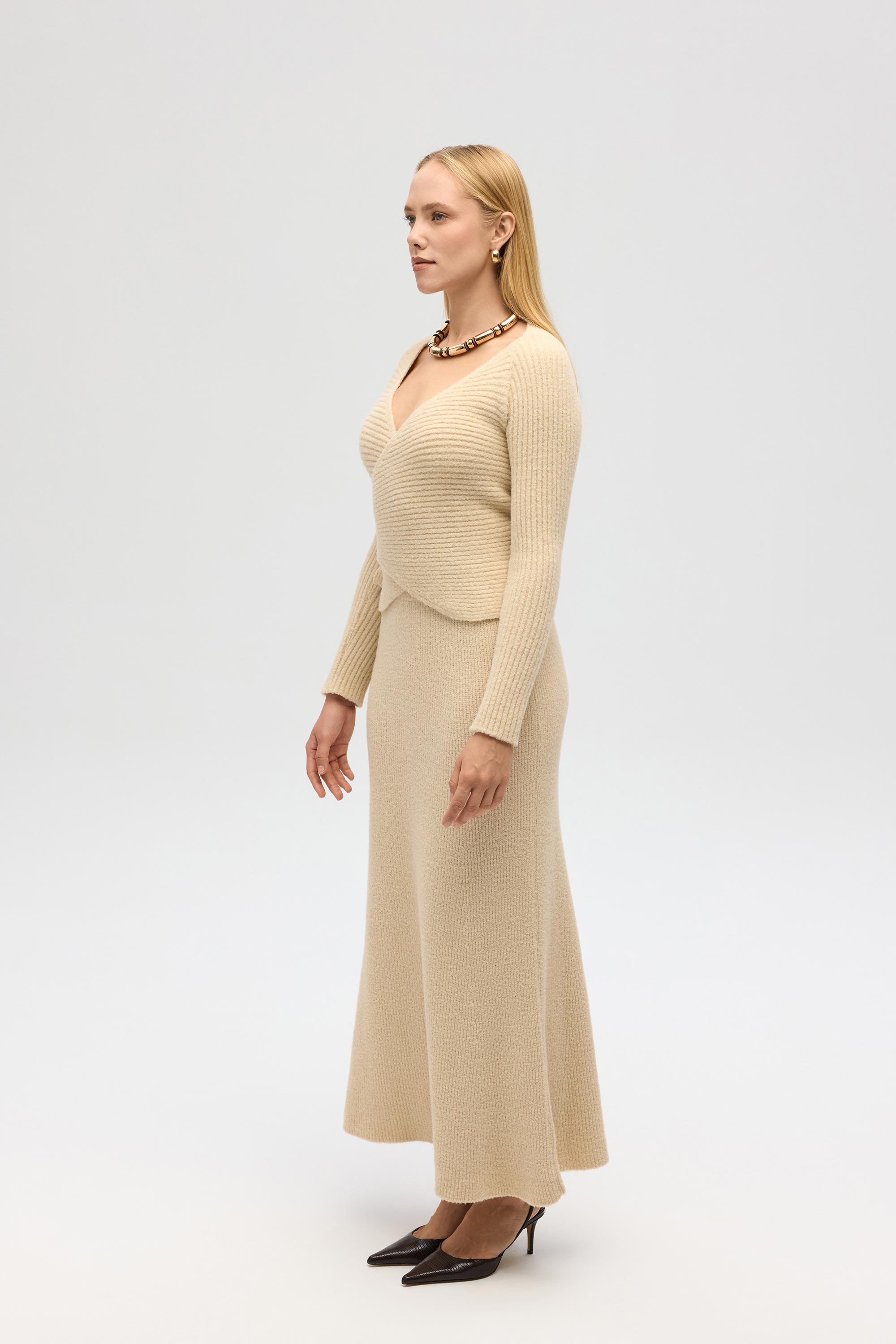 Mai Collection Fluff Bağlamalı Bej Üst-Etek Takım görsel 3