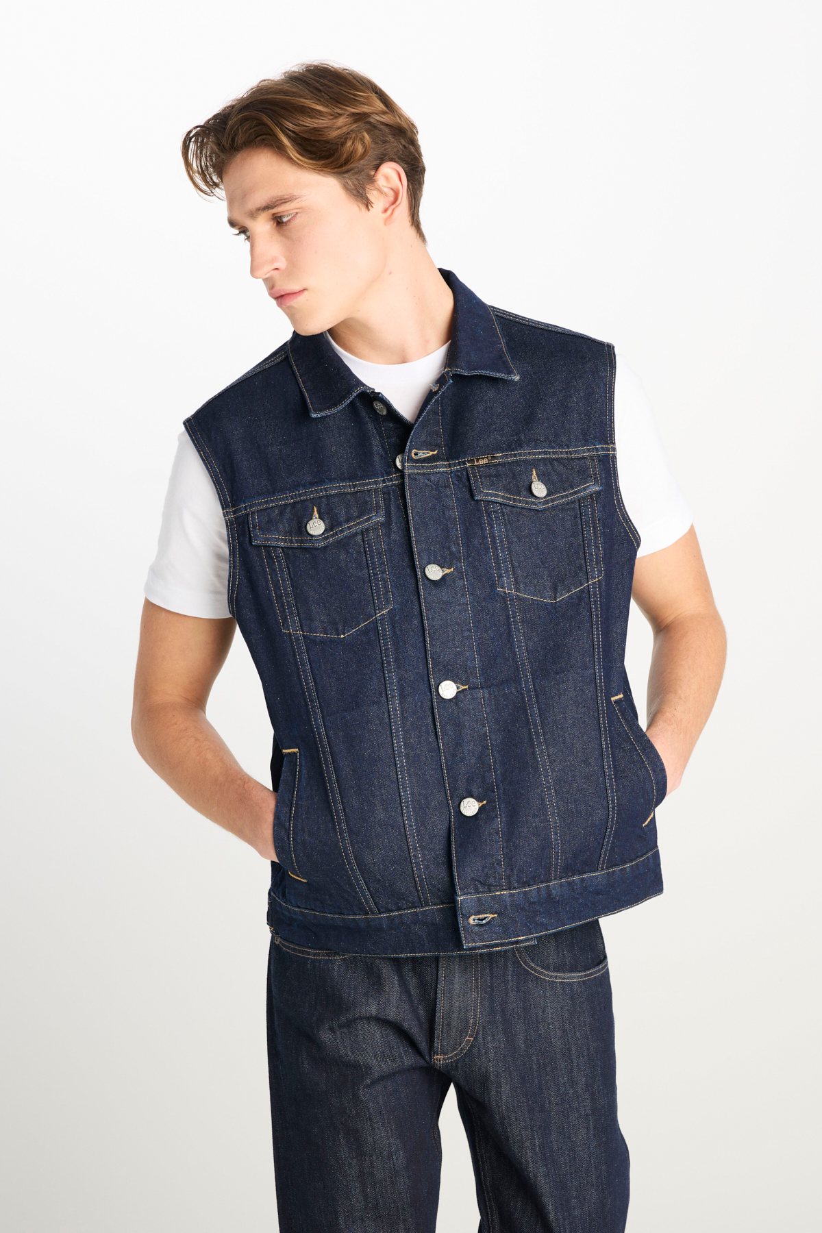 Lee %100 Pamuk Relaxed Fit Lacivert Denim Yelek