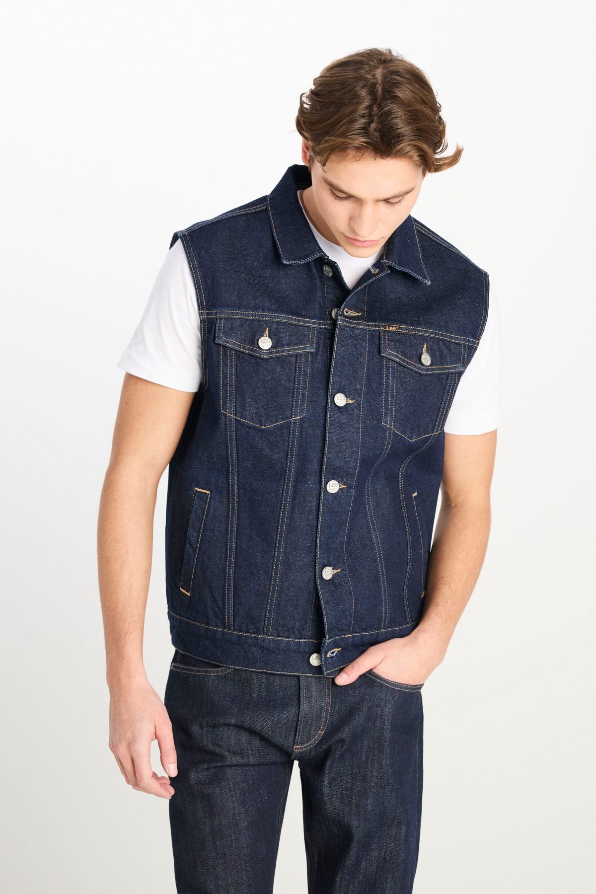Lee %100 Pamuk Relaxed Fit Lacivert Denim Yelek görsel 2