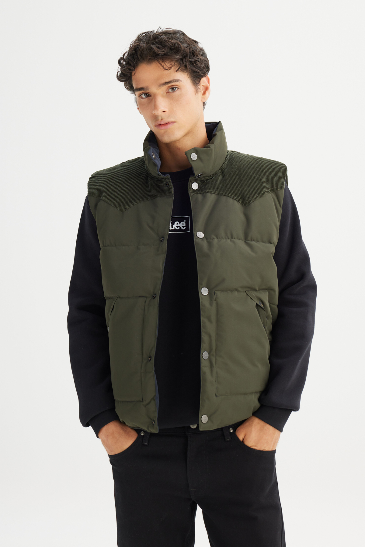 Lee Regular Fit Normal Kesim Çift Kullanımlı Haki Şişme Yelek