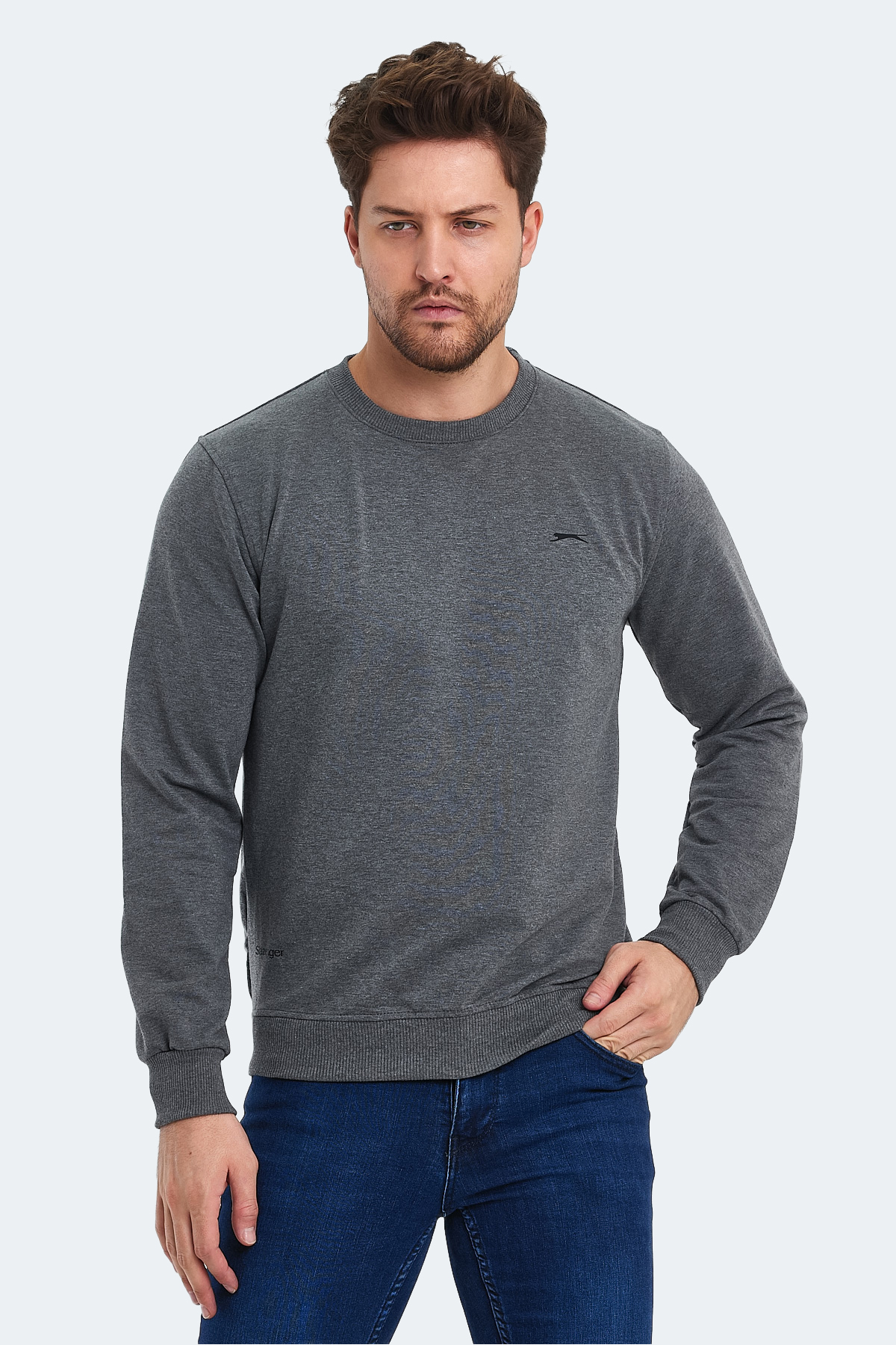 SLAZENGER ORVAR IN Erkek Sweatshirt Koyu Gri