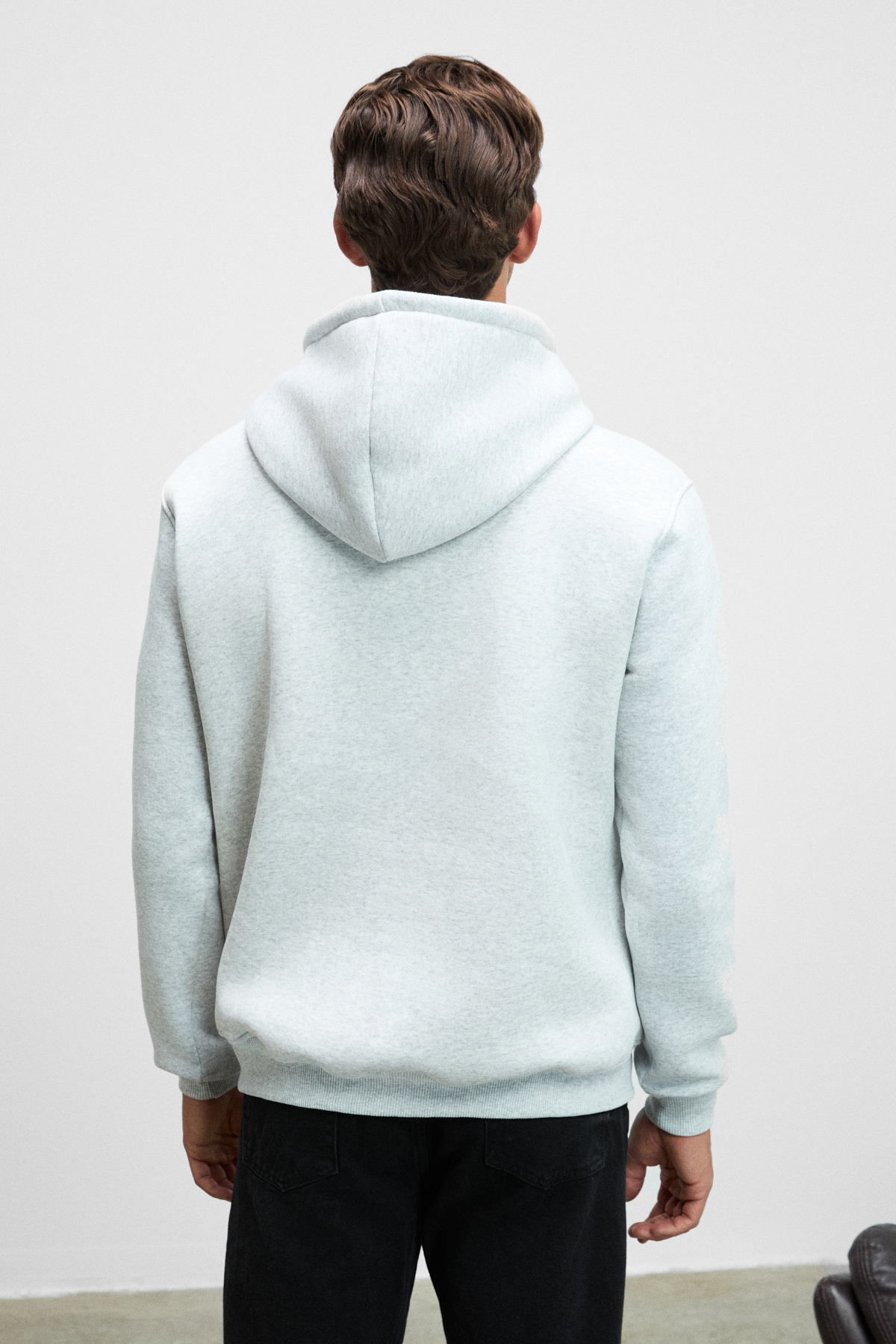 GRIMELANGE Erkek Önü Ve Kolları Baskılı Kapüşonlu Kordonlu Kanguru Cepli GRİ MELANJ Sweatshirt görsel 6
