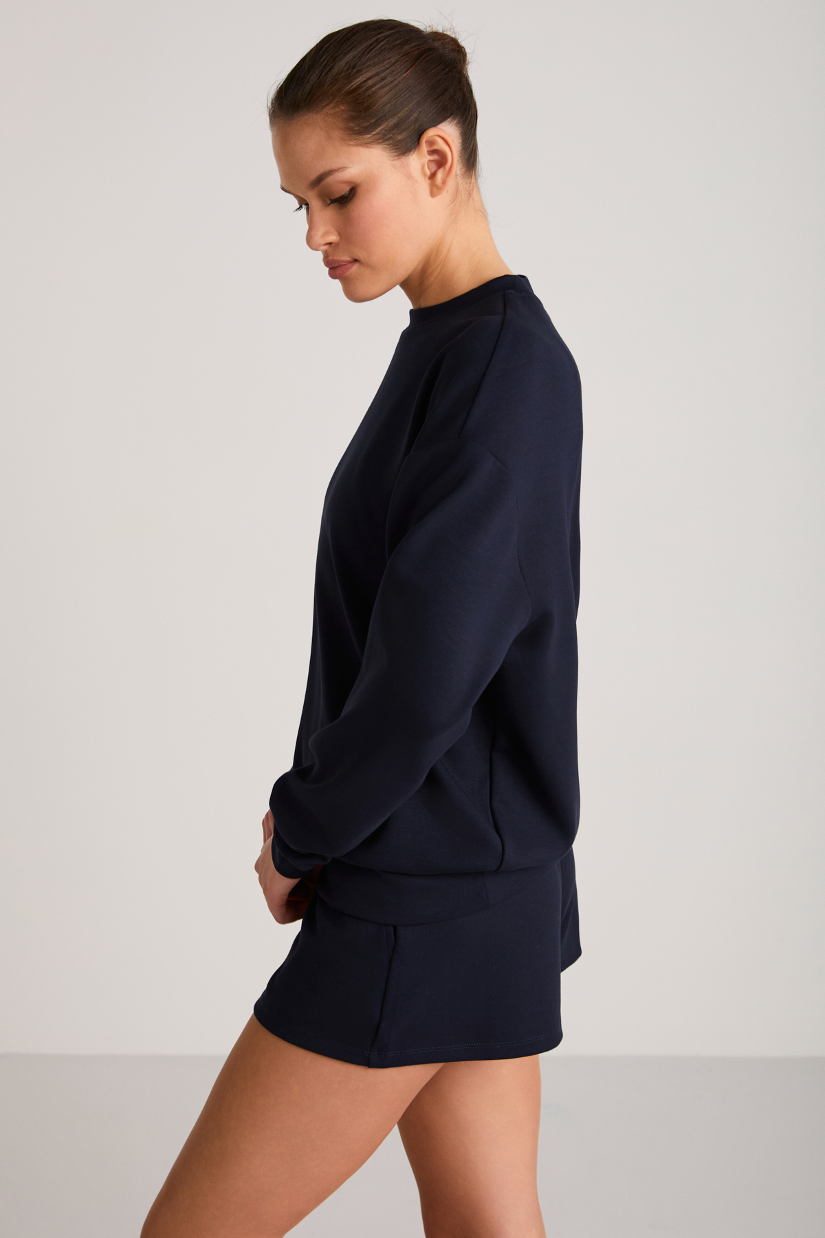 ETHIQUET MAİSİE Kadın Scuba Kumaşlı Aşırı yumuşak Yuvarlak Yakalı Oversize LACİVERT Sweatshirt görsel 4