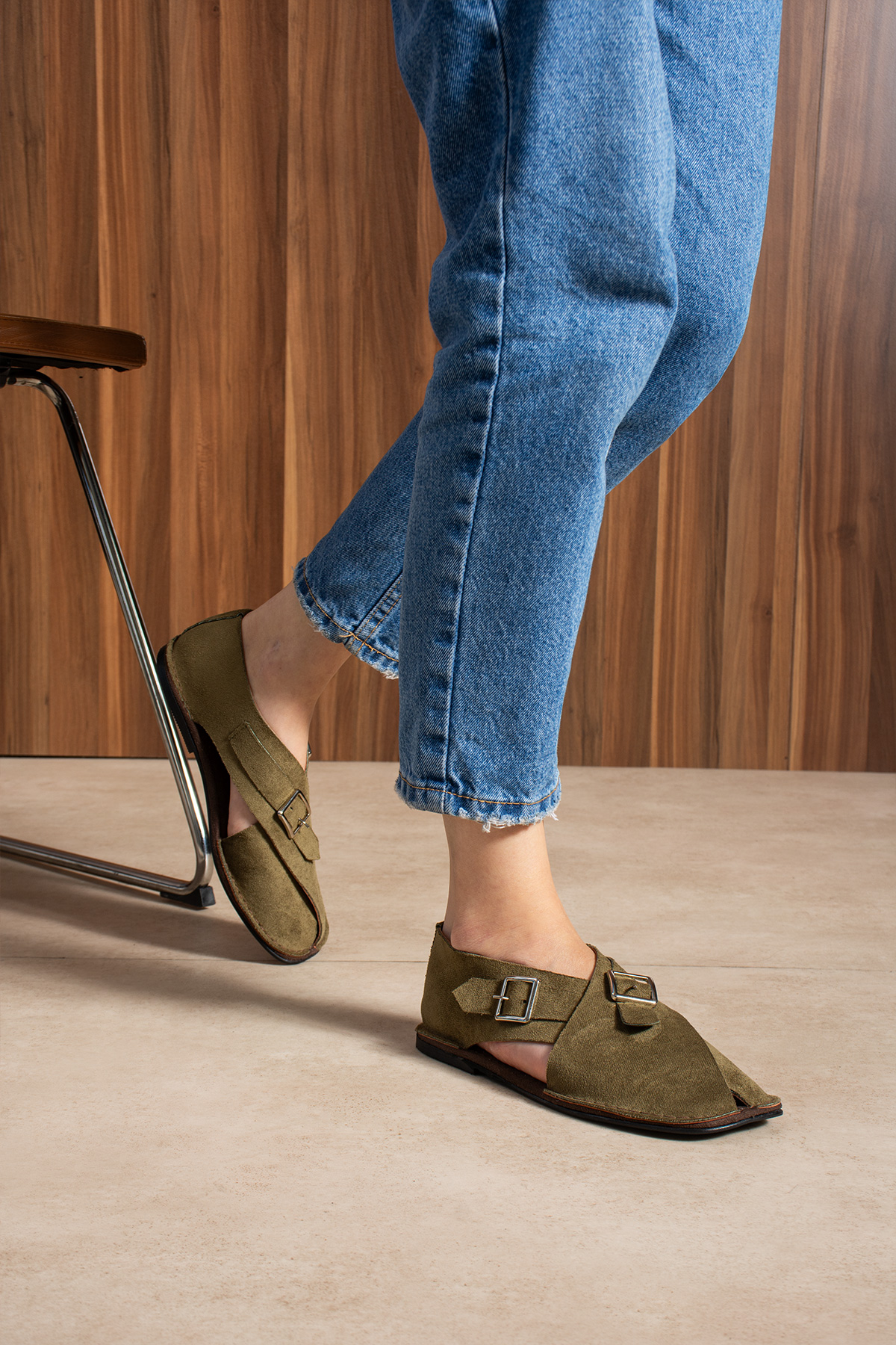 DUXAL SHOES Cooper İçi Hakiki Deri Süet Kadın Sandalet Tokalı Günlük Rahat Ayakkabı - Babet görsel 4