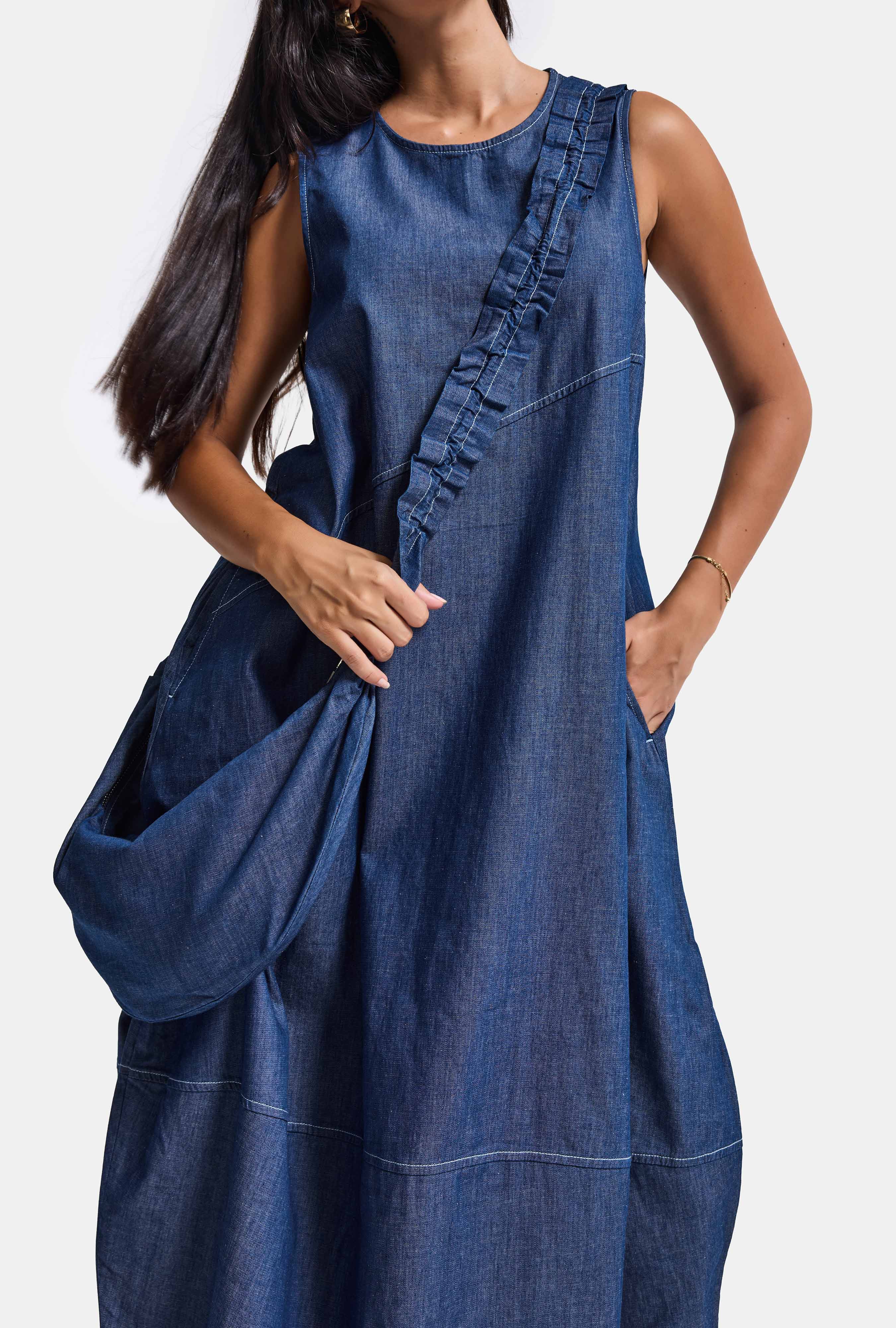 It's Basic Kadın Koyu Mavi Oversize 2'li Tasarım Çanta ve Elbise