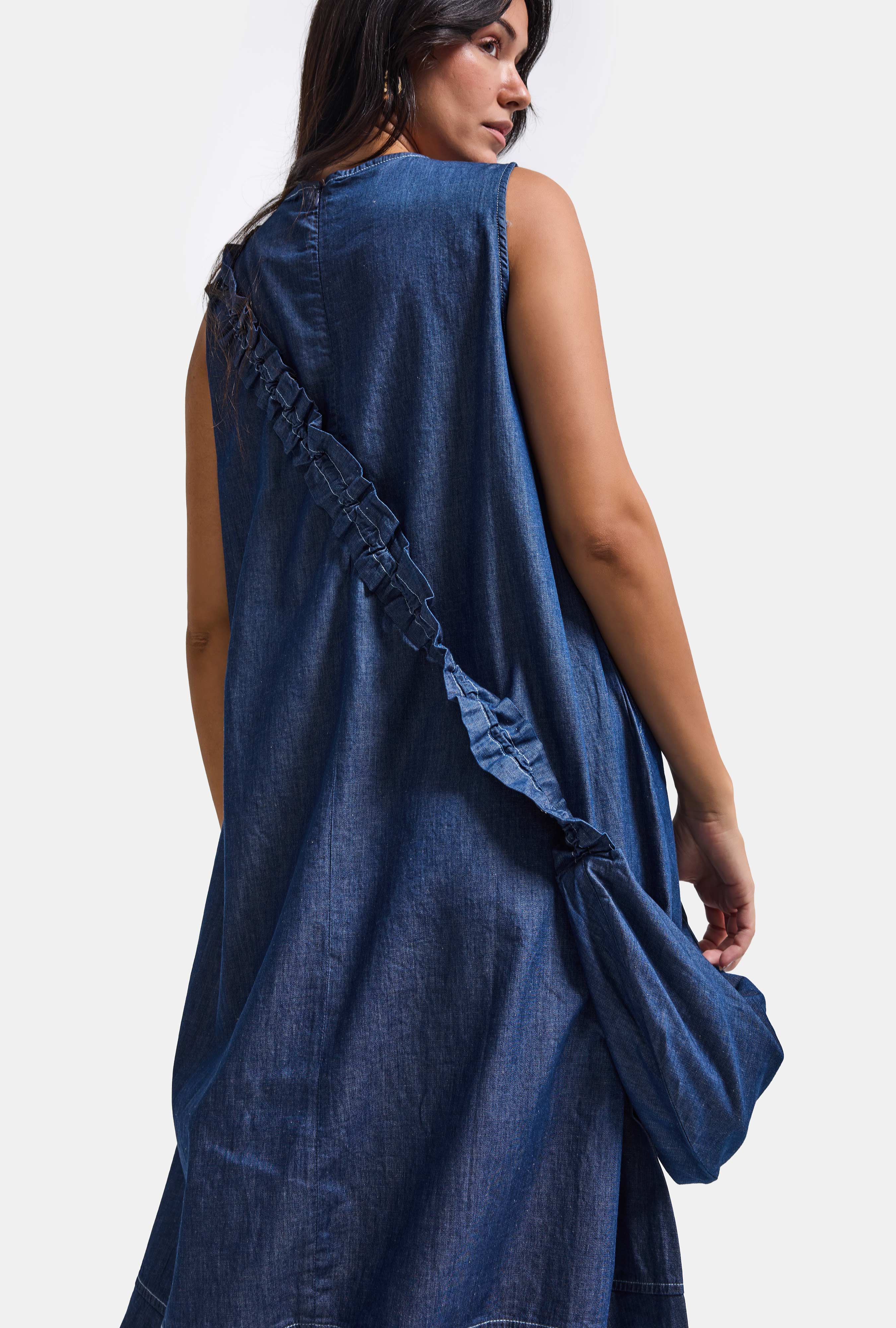 It's Basic Kadın Koyu Mavi Oversize 2'li Tasarım Çanta ve Elbise görsel 3