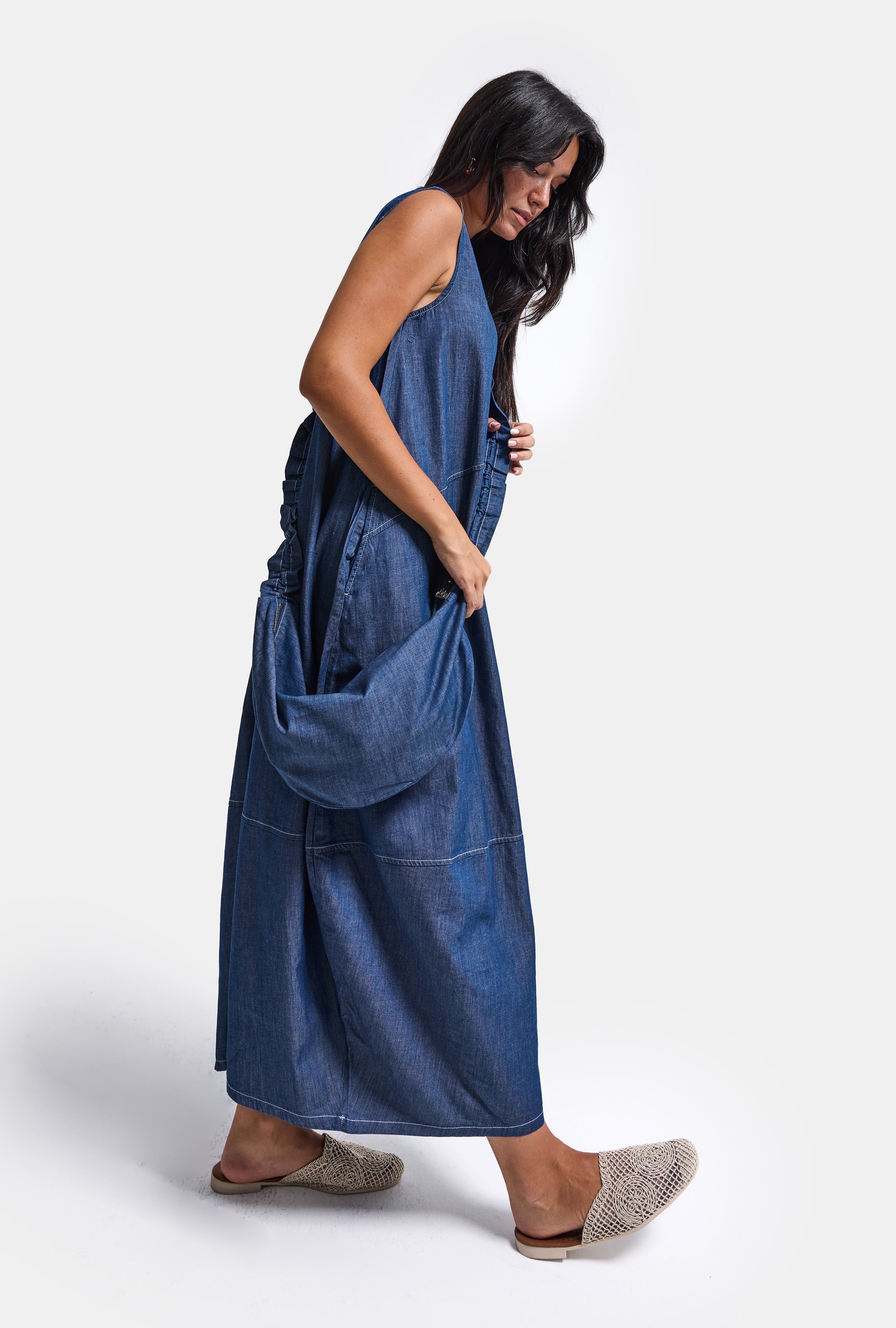 It's Basic Kadın Koyu Mavi Oversize 2'li Tasarım Çanta ve Elbise görsel 4