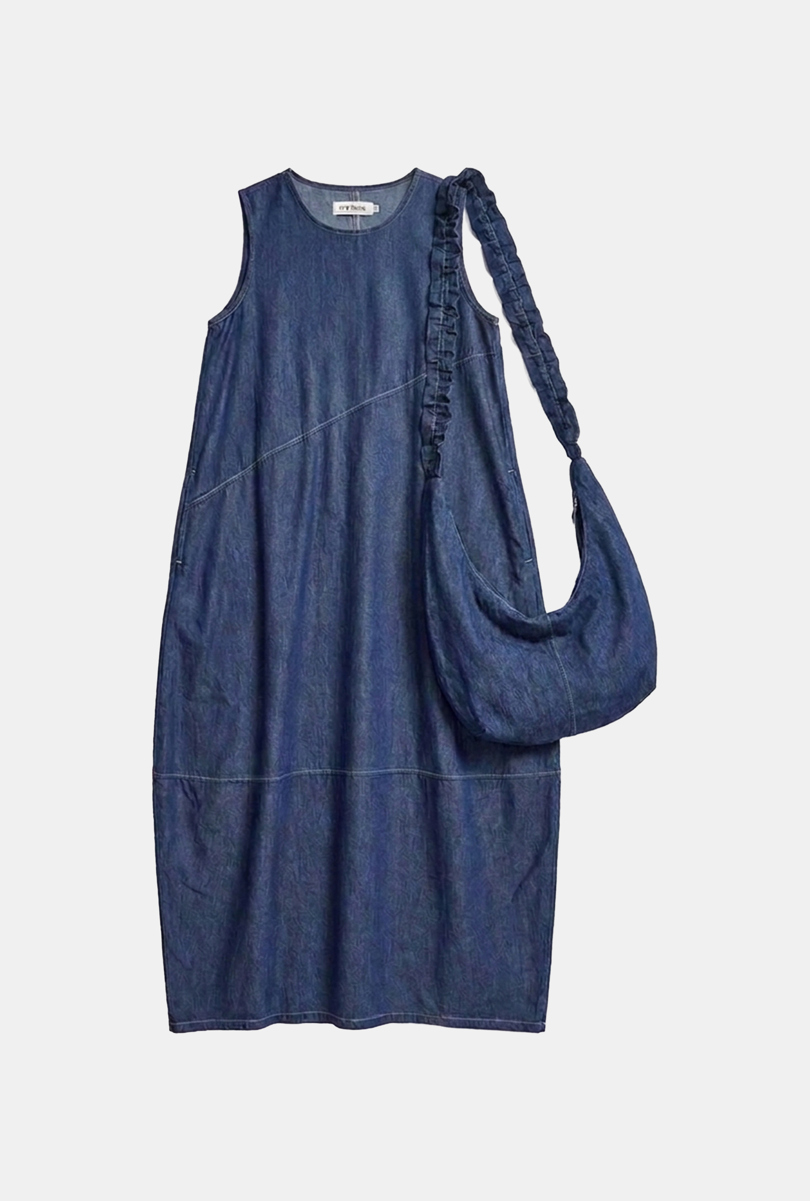 It's Basic Kadın Koyu Mavi Oversize 2'li Tasarım Çanta ve Elbise görsel 6