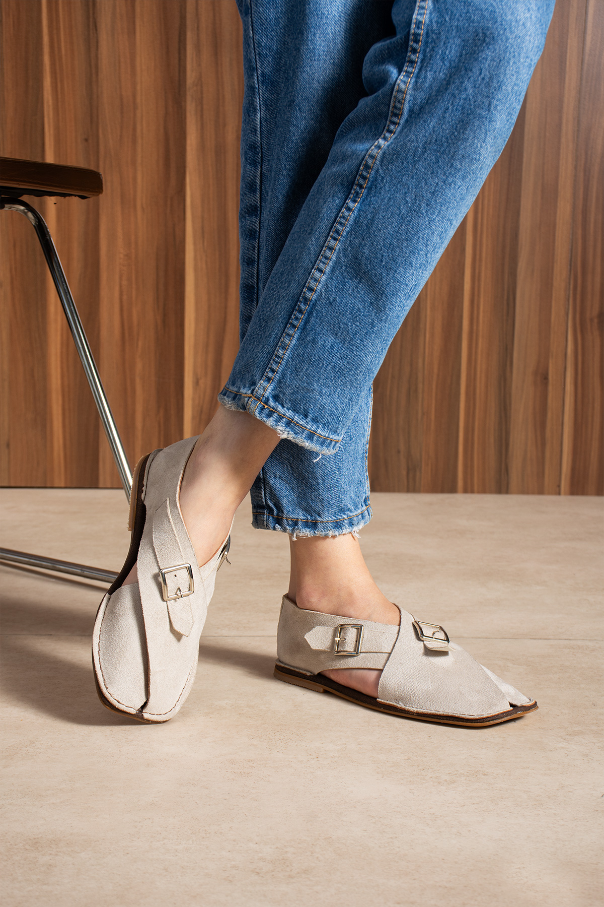 DUXAL SHOES Cooper İçi Hakiki Deri Süet Kadın Sandalet Tokalı Günlük Rahat Ayakkabı - Babet görsel 5