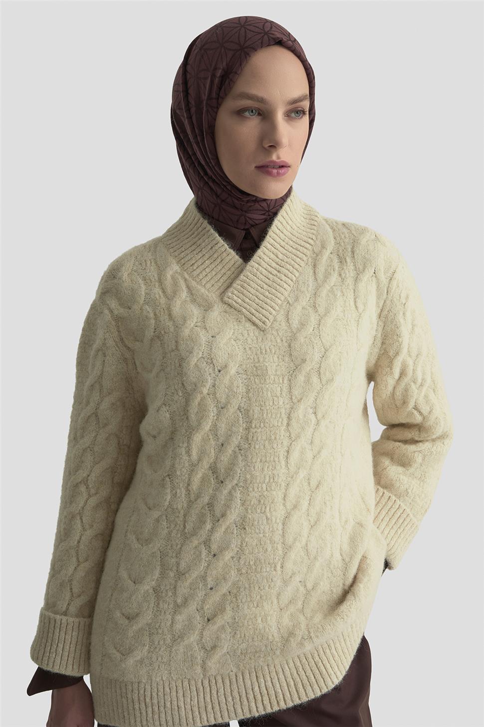 ARMİNE Saç Örgü Desenli Kazak 25Kd6002 Bej