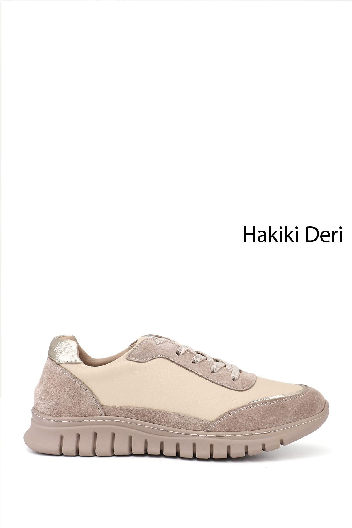 GÖNDERİ(R) Kadın YENİ BEJ Lastik Bağcıklı Hakiki Deri Sneaker