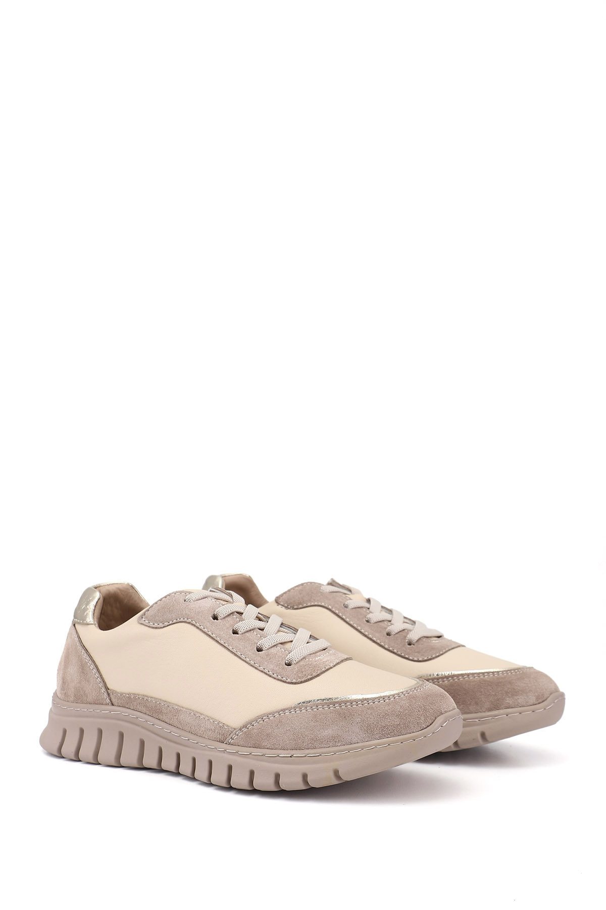 GÖNDERİ(R) Kadın YENİ BEJ Lastik Bağcıklı Hakiki Deri Sneaker görsel 2