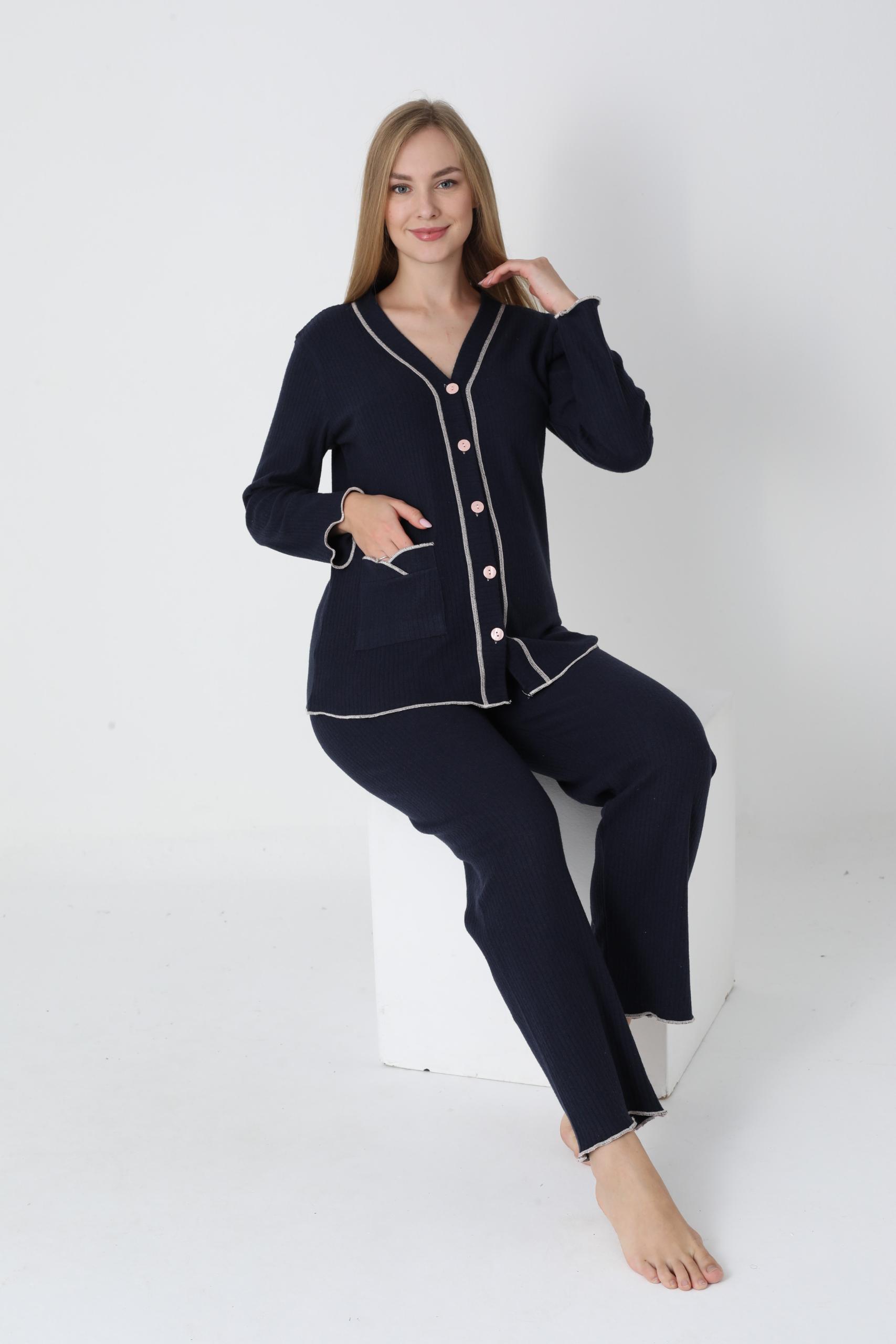 MİSS DÜNYA LİSSA Önden Düğmeli Ayarlanabilir Bel Kol ve Paça Fırfır Detaylı Hamile Pijama Takımı