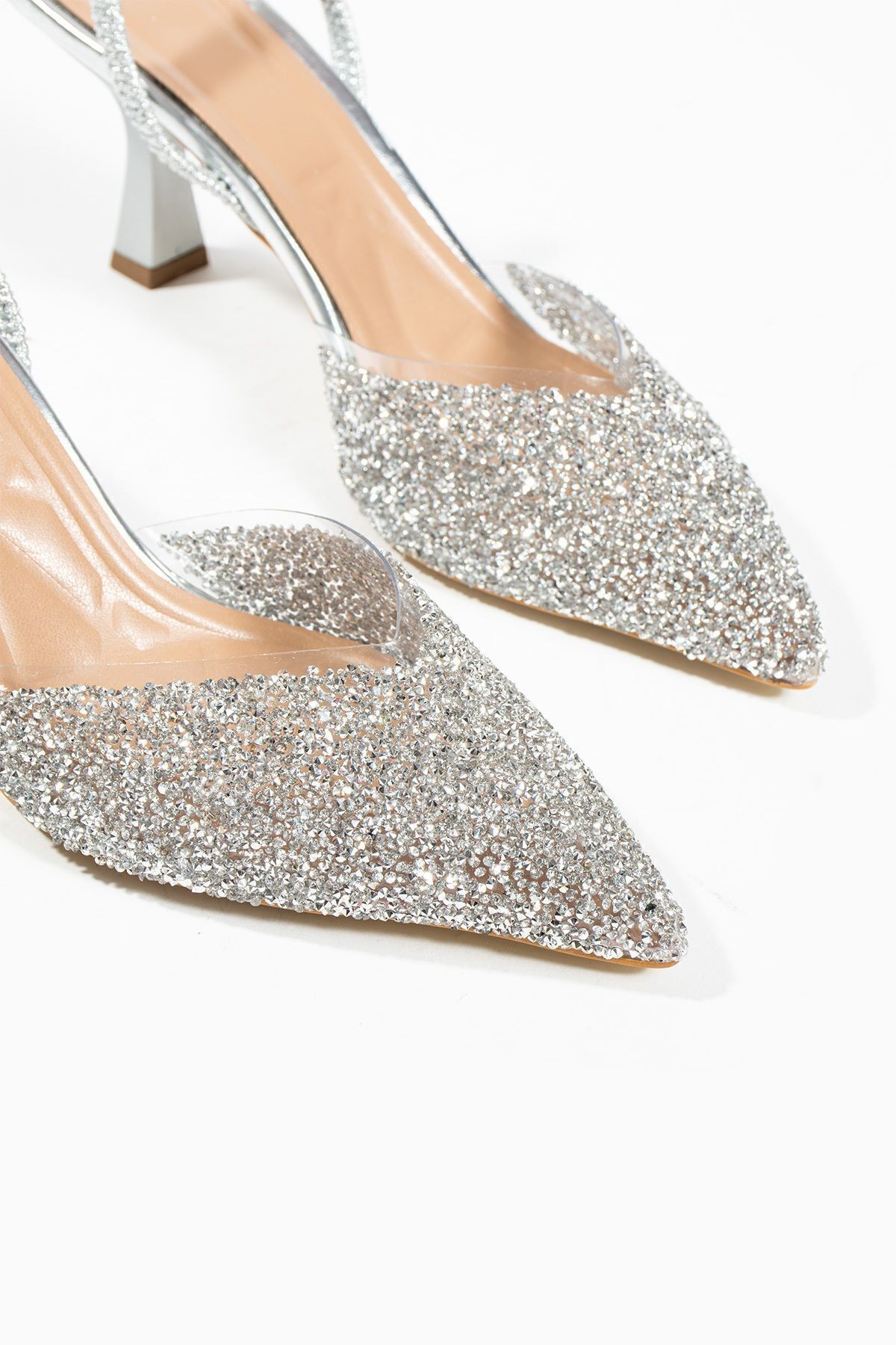 DUXAL SHOES London Cam Kırıntıları Detay Arkası Açık Topuklu Ayakkabı görsel 4