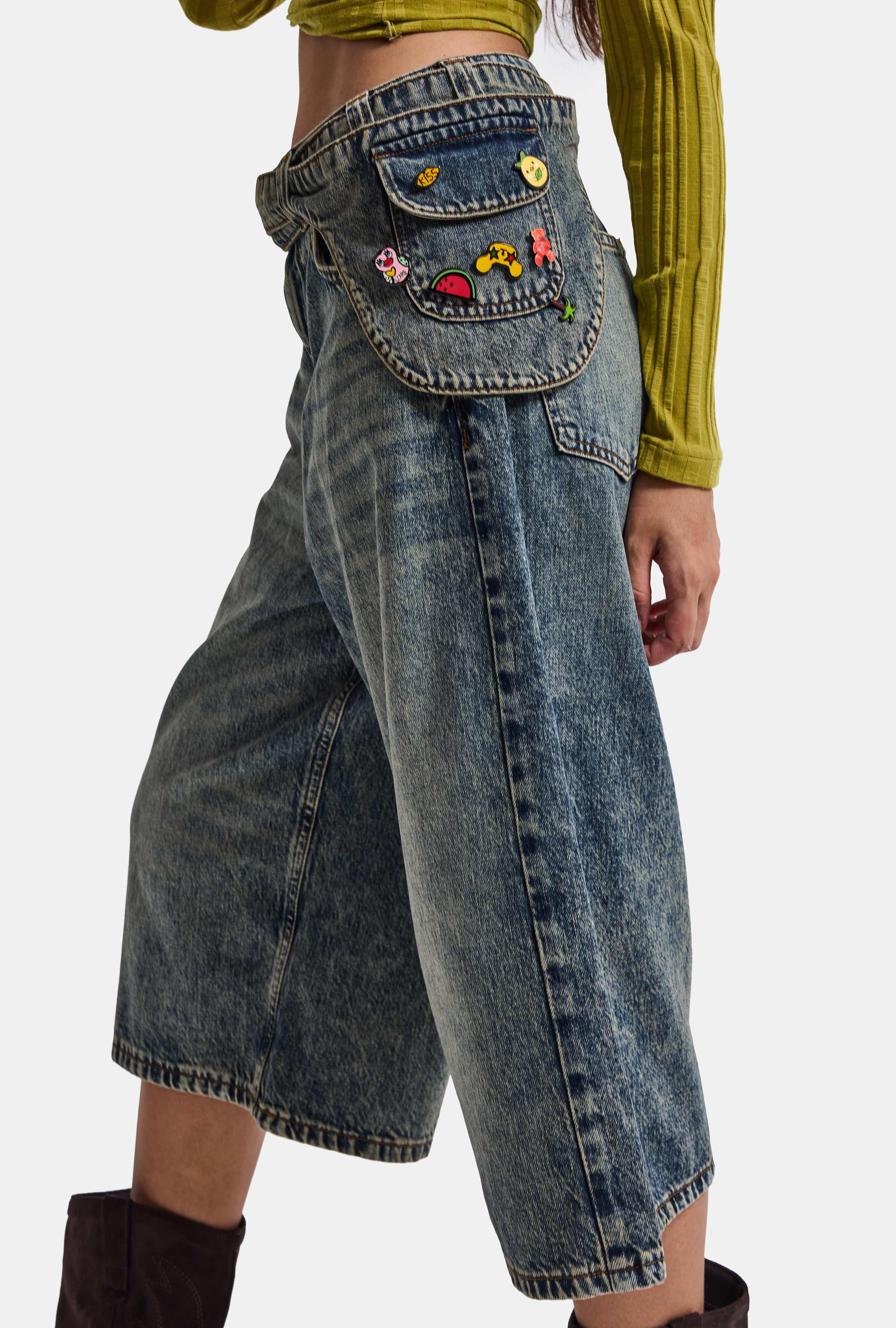 It's Basic Kadın Jean Renk 4w6-31 Baggy Bermuda Icon Detaylı Tasarım Şortolon