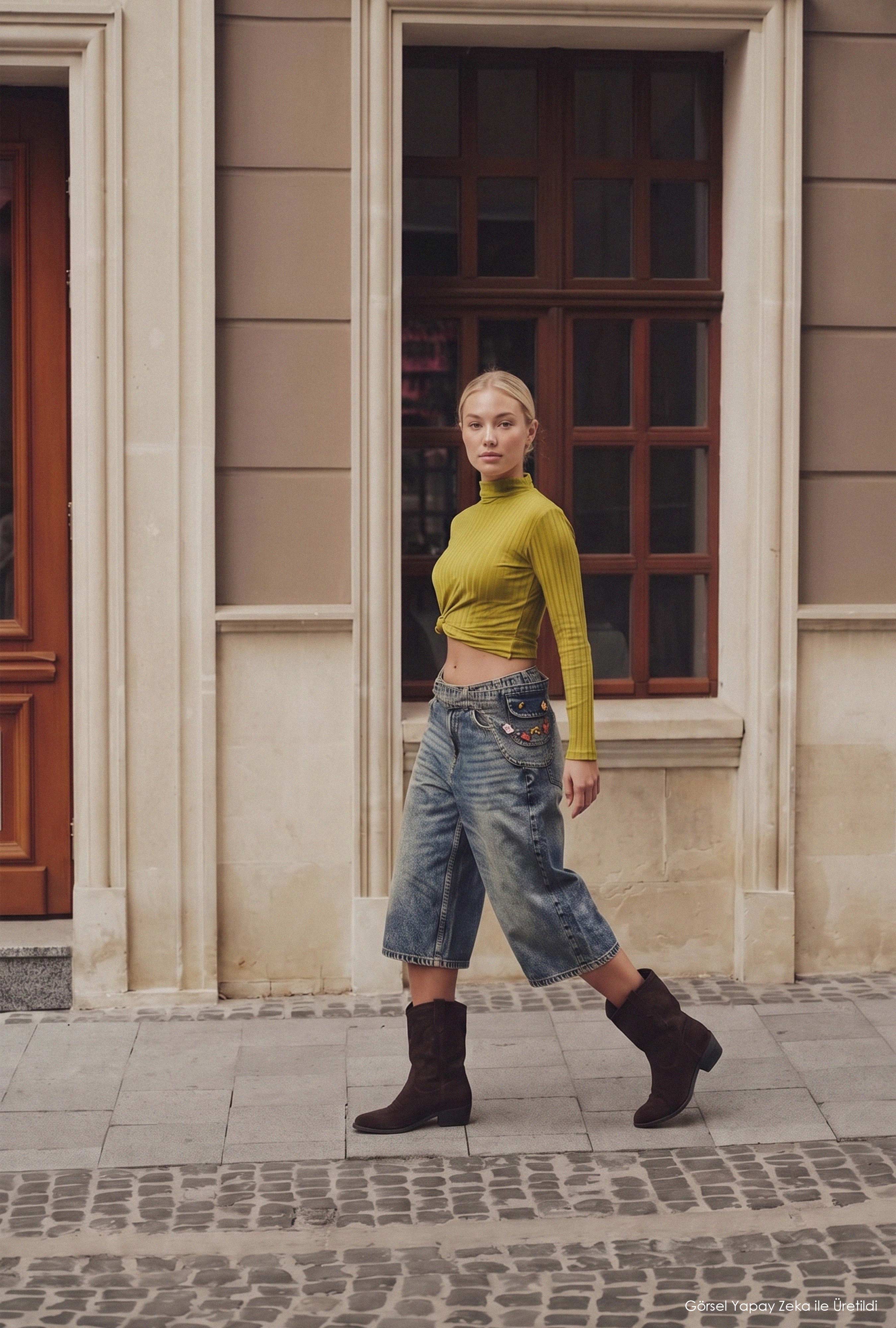 It's Basic Kadın Jean Renk 4w6-31 Baggy Bermuda Icon Detaylı Tasarım Şortolon görsel 2