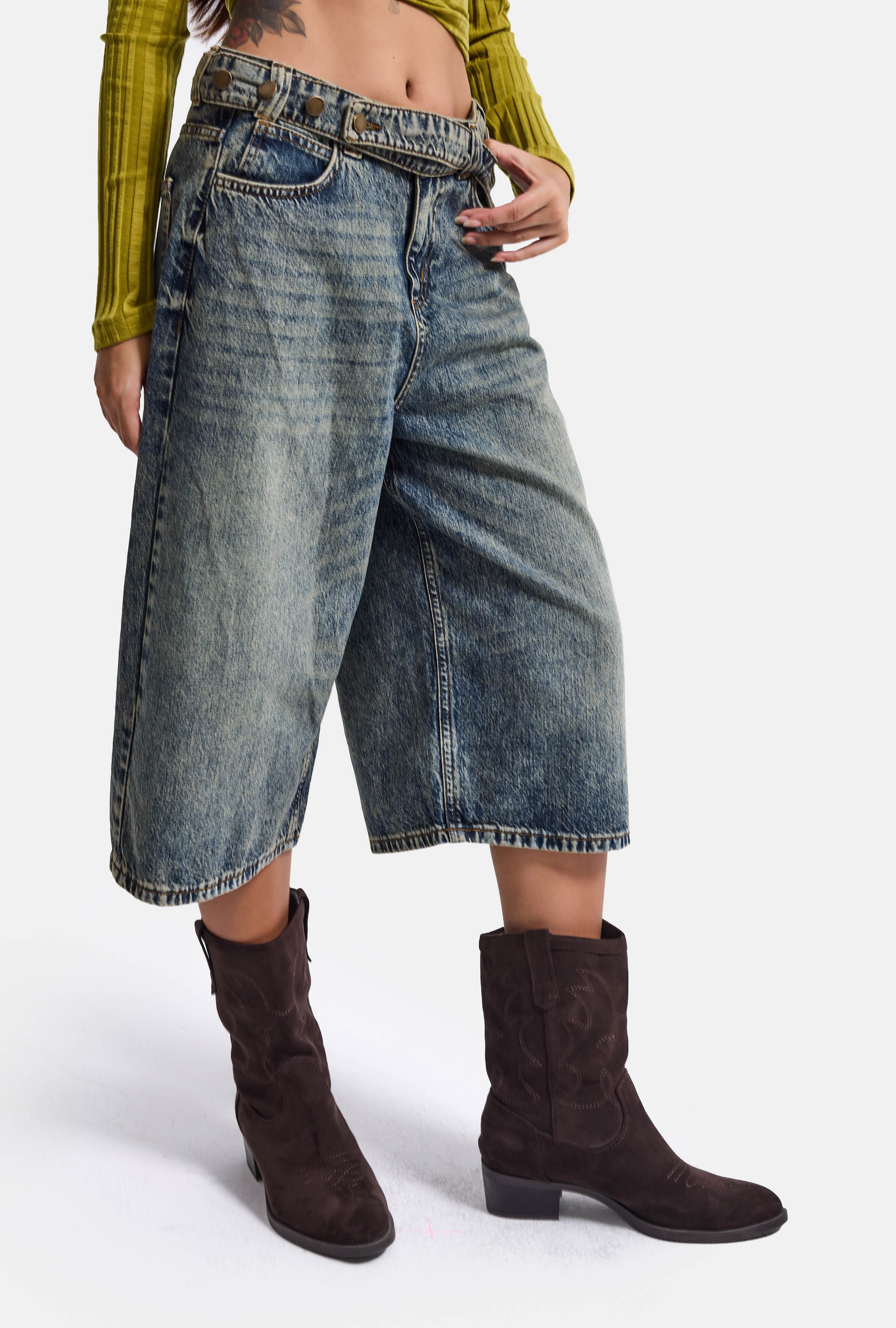 It's Basic Kadın Jean Renk 4w6-31 Baggy Bermuda Icon Detaylı Tasarım Şortolon görsel 3