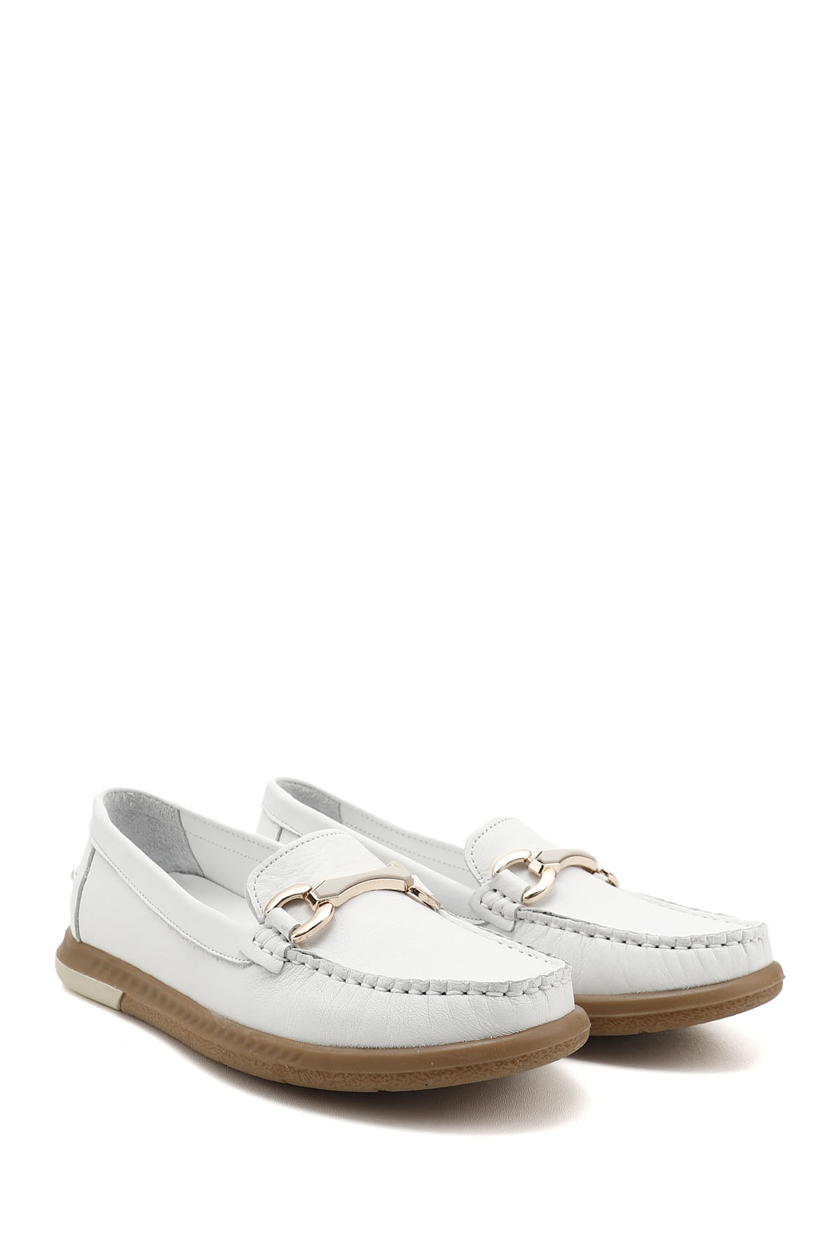 GÖNDERİ(R) Kadın BEYAZ-AÇIK GRİ Tokalı Rok Hakiki Deri Comfort Loafer görsel 2