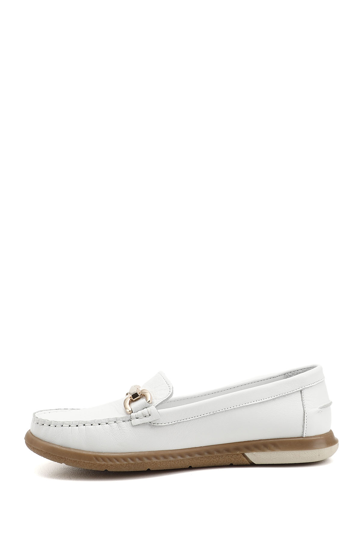 GÖNDERİ(R) Kadın BEYAZ-AÇIK GRİ Tokalı Rok Hakiki Deri Comfort Loafer görsel 3
