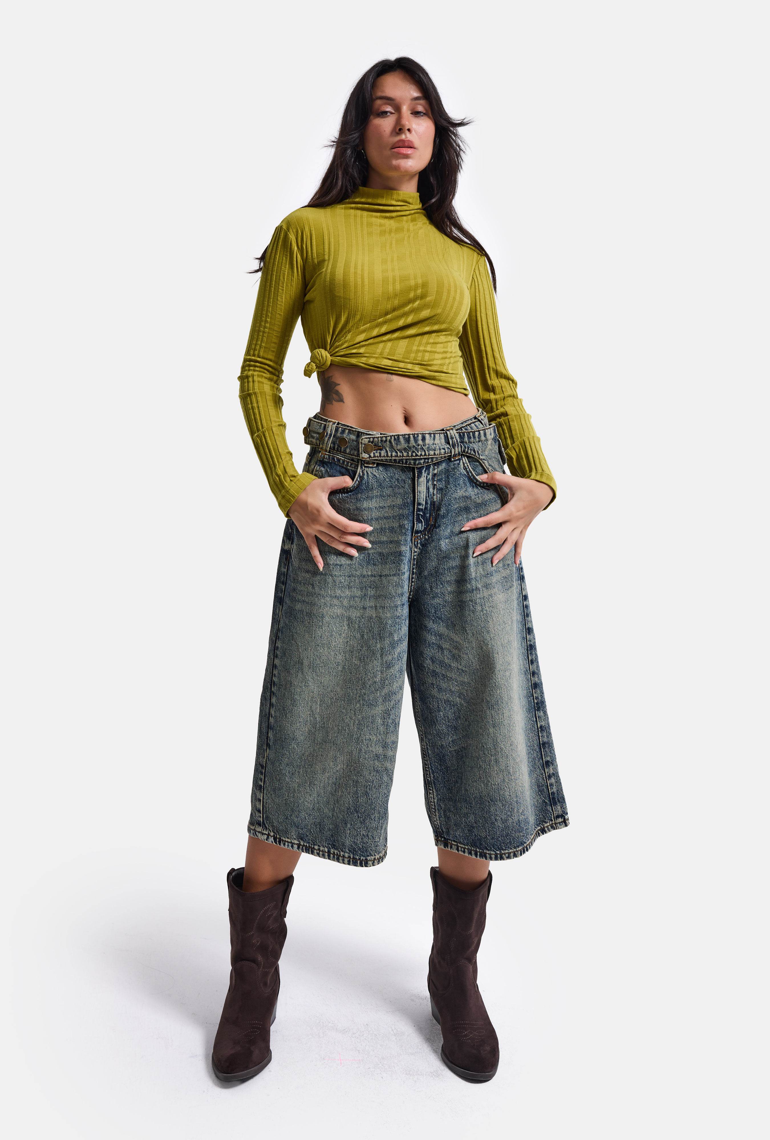 It's Basic Kadın Jean Renk 4w6-31 Baggy Bermuda Icon Detaylı Tasarım Şortolon görsel 4