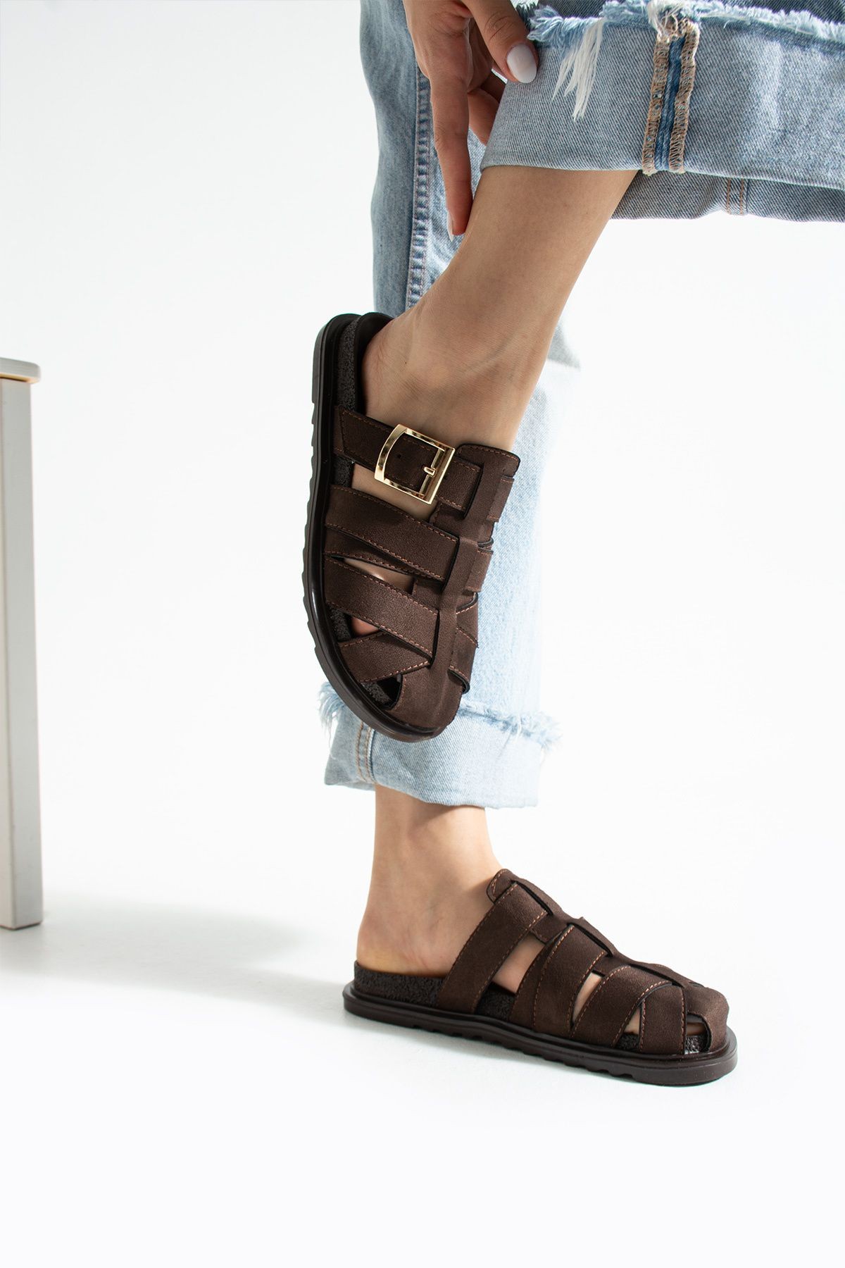 DUXAL SHOES Julia Kadın Kahverengi Tokalı Detaylı Terlik Sandalet görsel 5