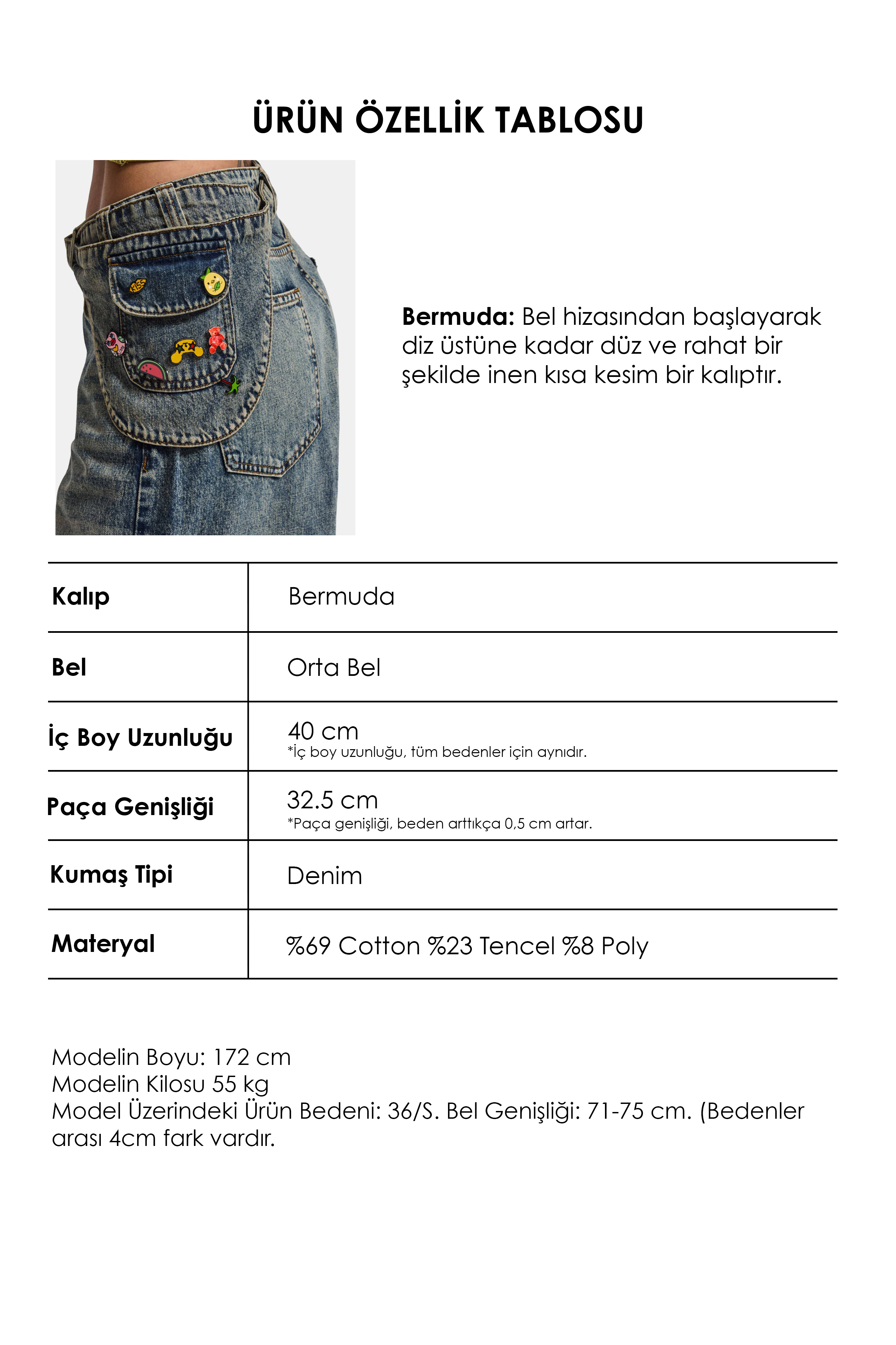 It's Basic Kadın Jean Renk 4w6-31 Baggy Bermuda Icon Detaylı Tasarım Şortolon görsel 6