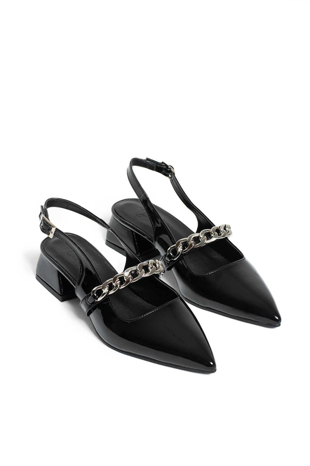 DUXAL SHOES Violet Kısa Topuk Zincir Detaylı Klasik Topuklu Ayakkabı - Babet