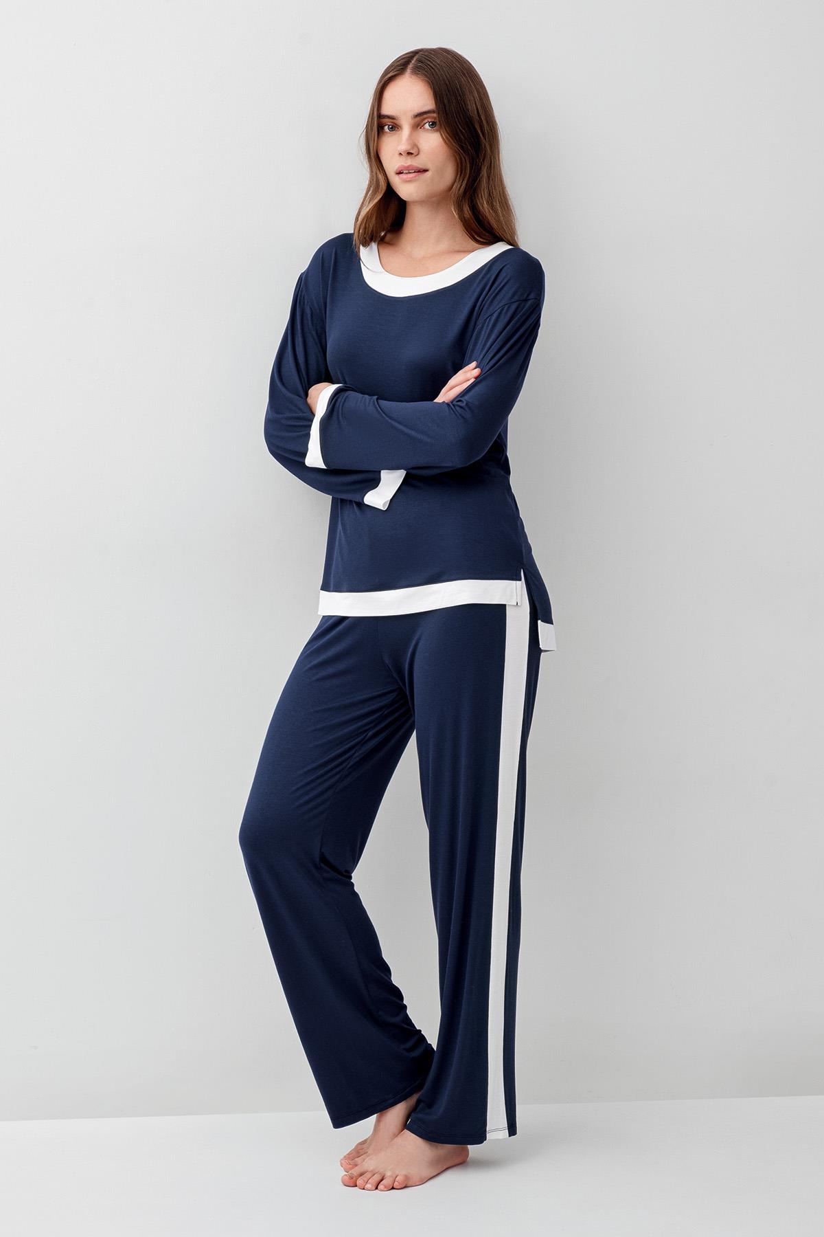 Artış Uzun Kollu Basic Esnek Elastanlı Viskoz Soft Pijama Takım 18209 görsel 2
