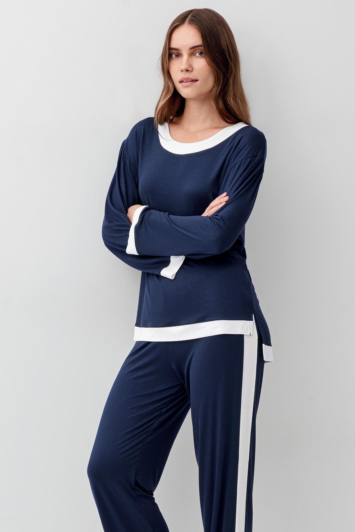 Artış Uzun Kollu Basic Esnek Elastanlı Viskoz Soft Pijama Takım 18209 görsel 3