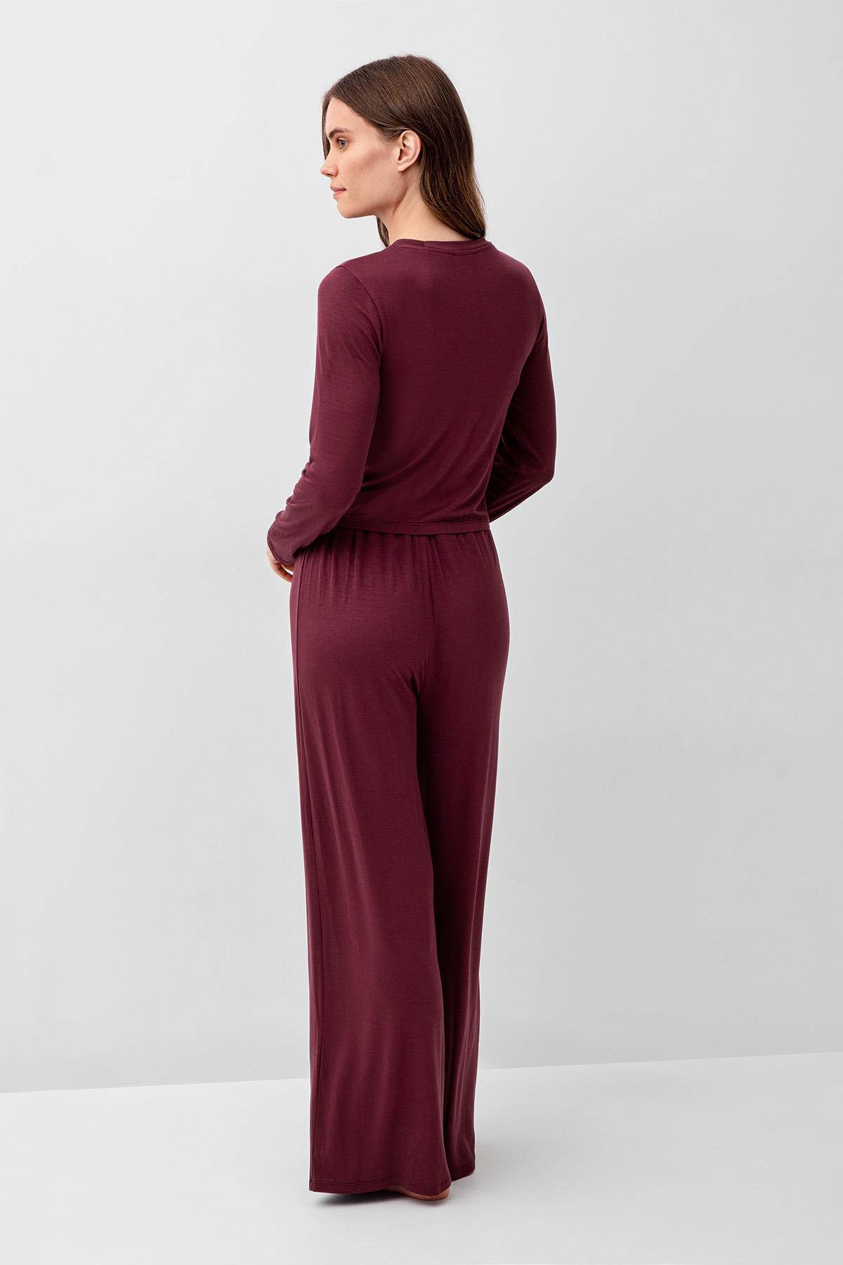 Artış Uzun Kollu Crop Bol Paça Esnek Elastanlı Viskoz Soft Pijama Takım 18210 görsel 5