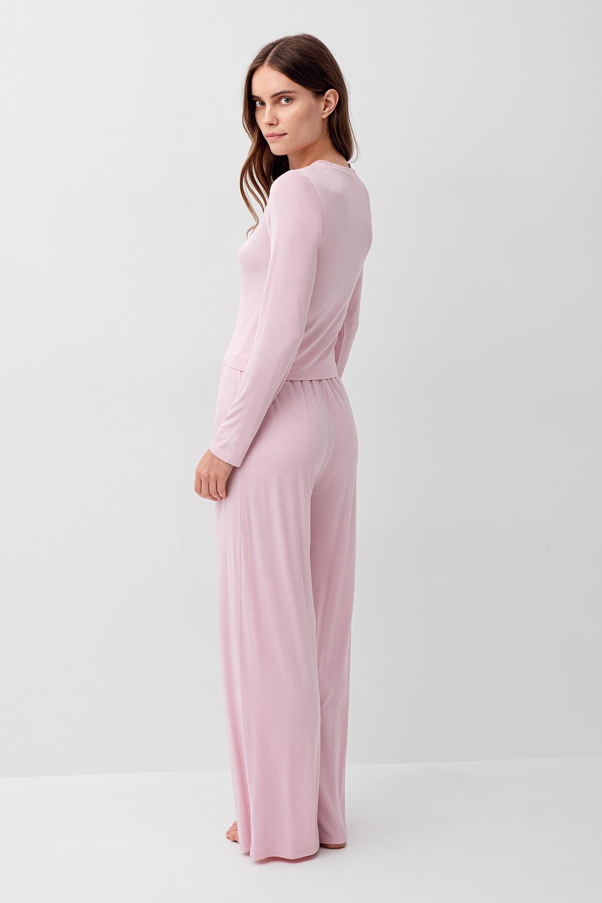 Artış Uzun Kollu Crop Bol Paça Esnek Elastanlı Viskoz Soft Pijama Takım 18210 görsel 5