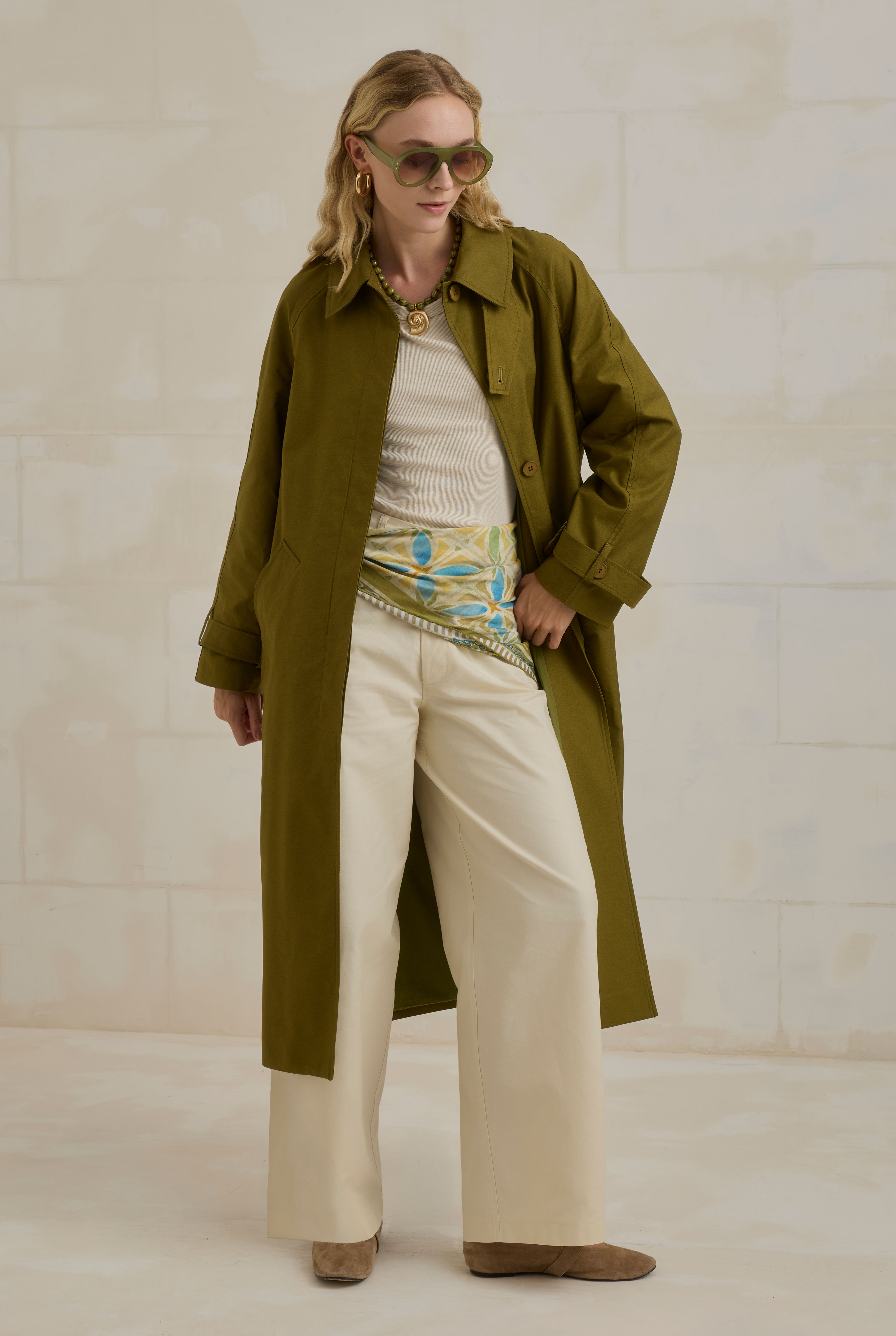HE-QA Gabardin Trençkot Yağ Yeşili görsel 3
