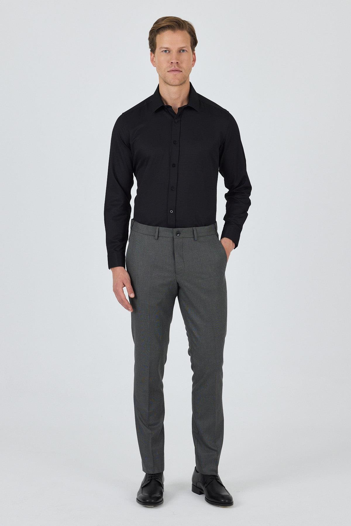 İMZA Siyah Filafil Yan Cep Açık Paça Slim Fit Ayarlanabilir Kemer Pantolon 1003250123