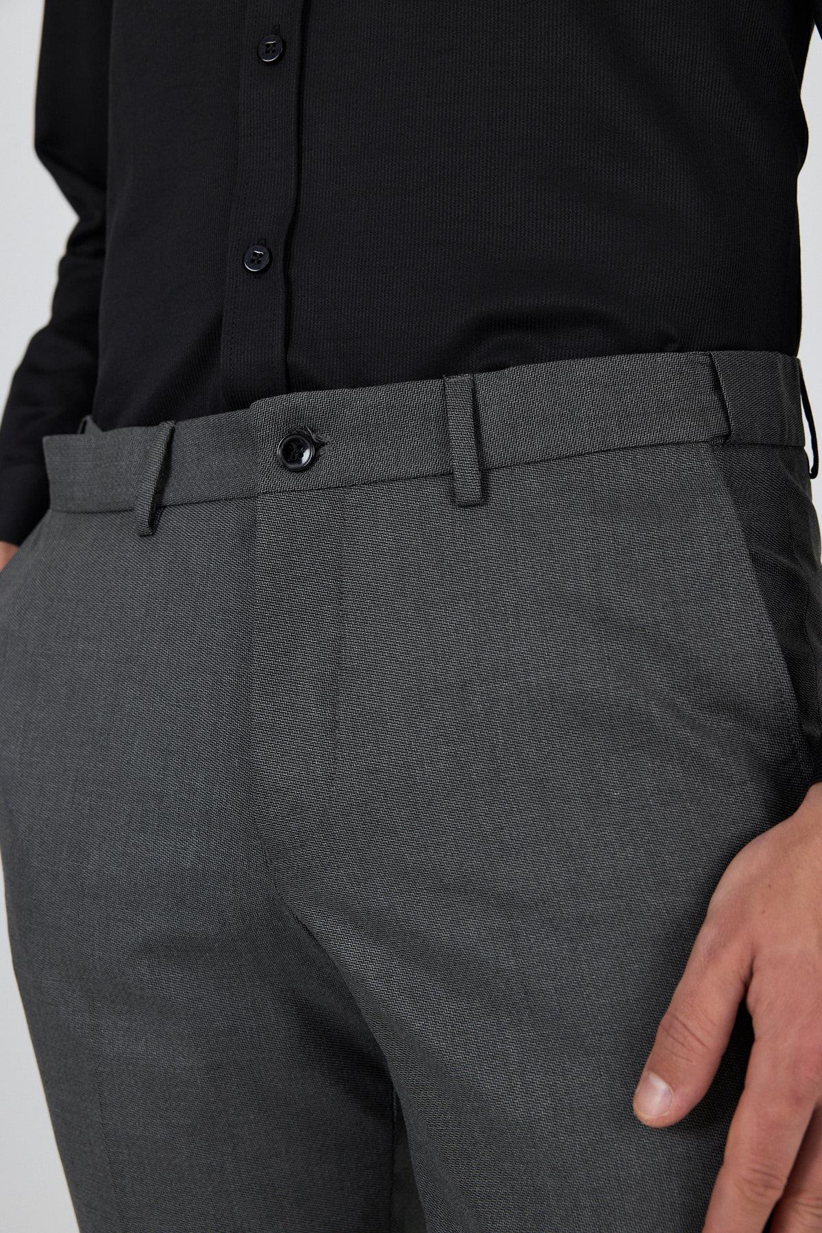 İMZA Siyah Filafil Yan Cep Açık Paça Slim Fit Ayarlanabilir Kemer Pantolon 1003250123 görsel 3
