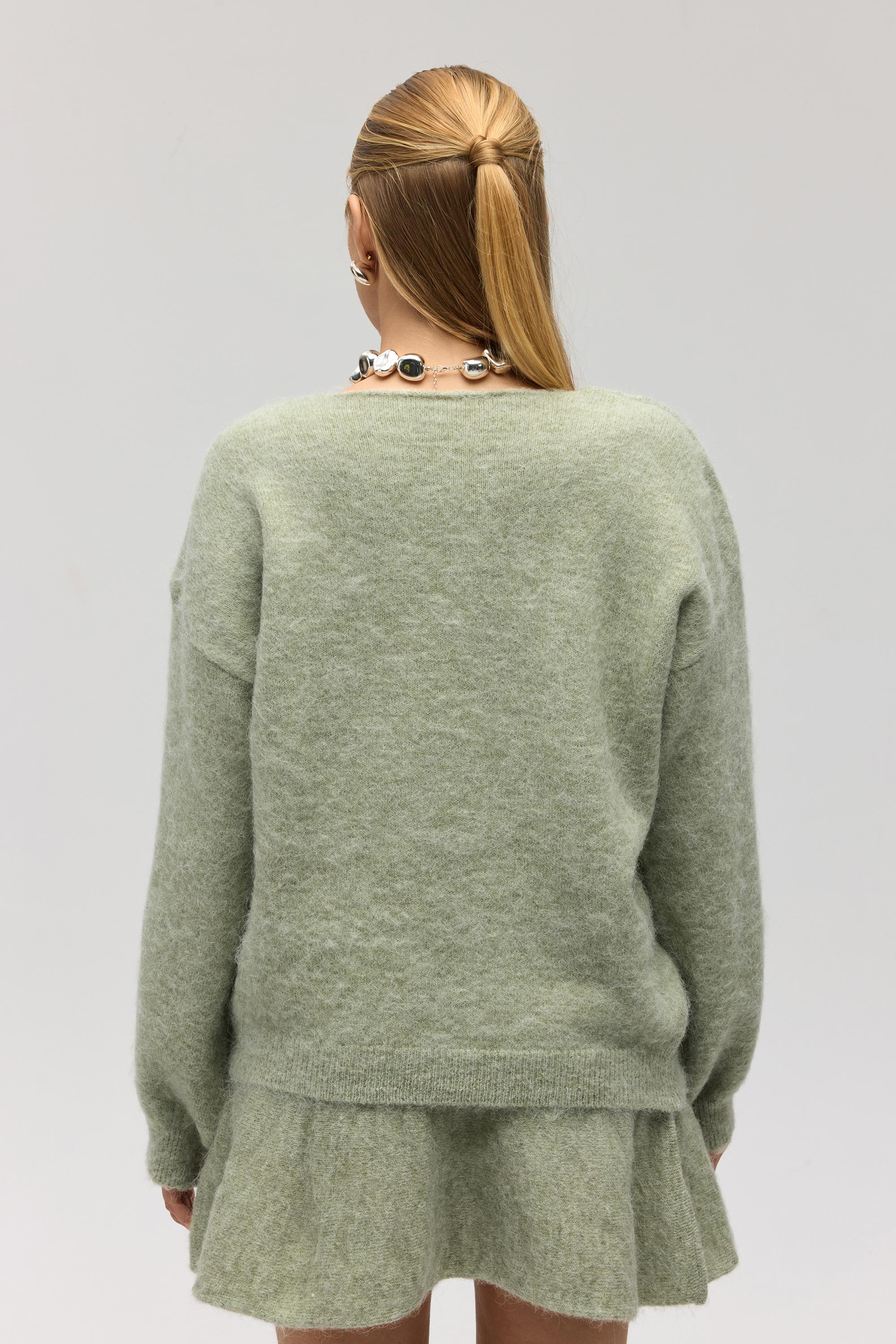 Mai Collection Nordis Volanlı Yeşil Triko Mini Etek görsel 5