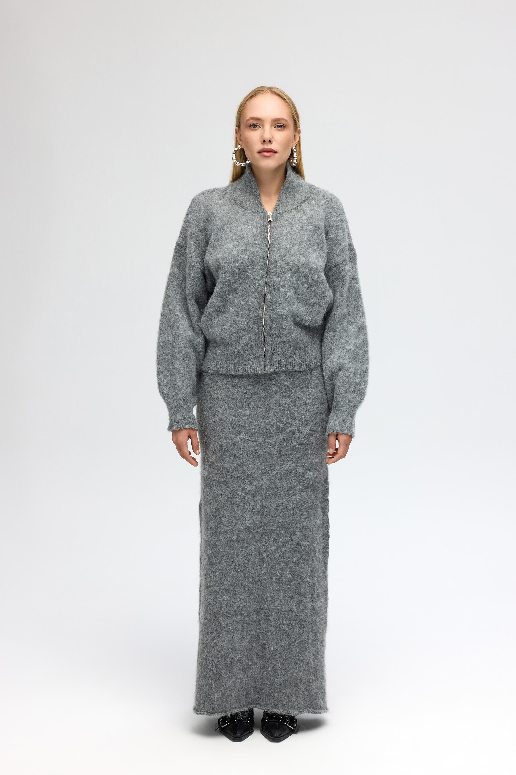 Mai Collection Nivra Gri Uzun Triko Etek görsel 6
